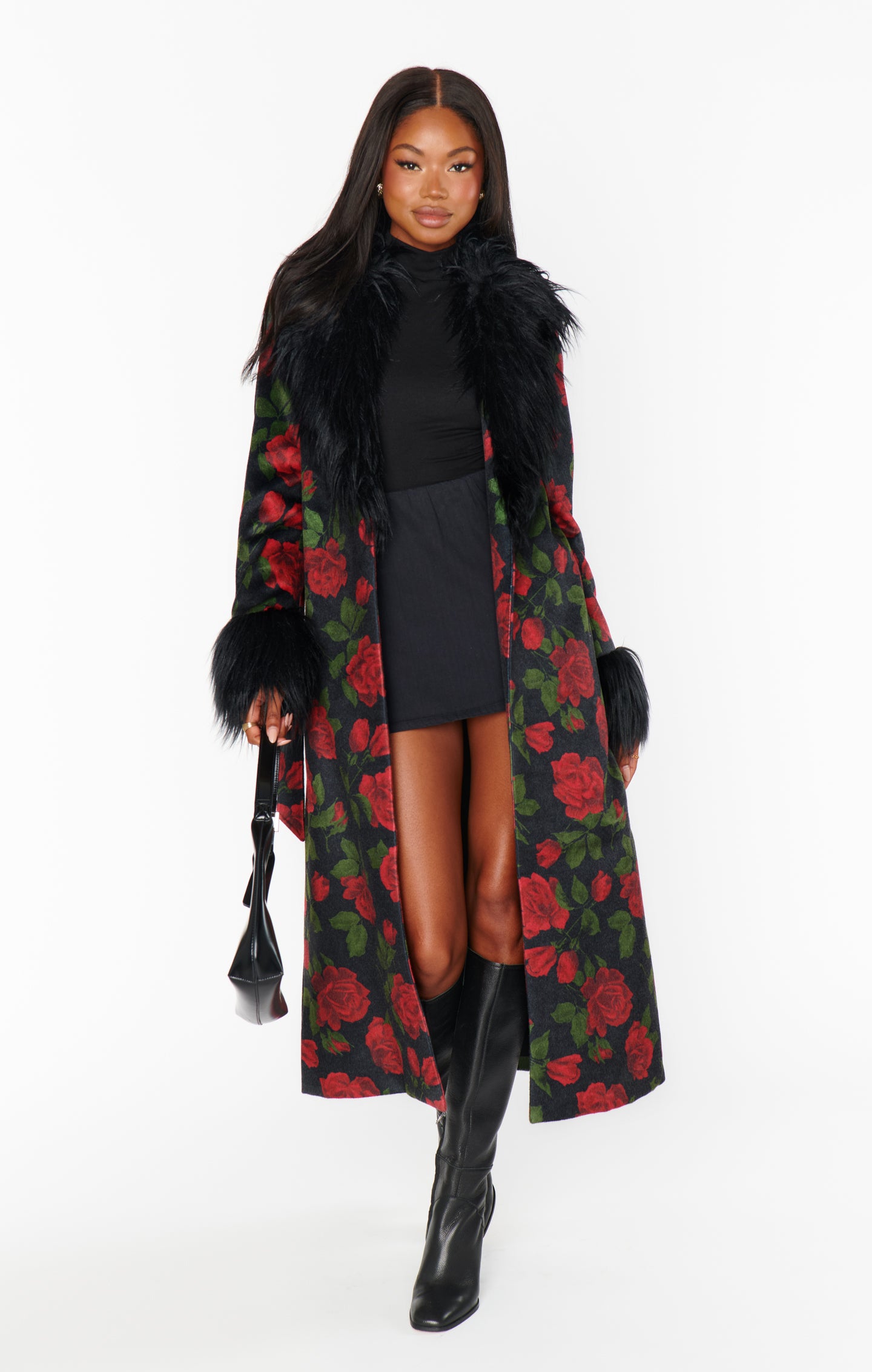 Vintage Rose Print Coat with Faux Fur Trim | Elaine Coat