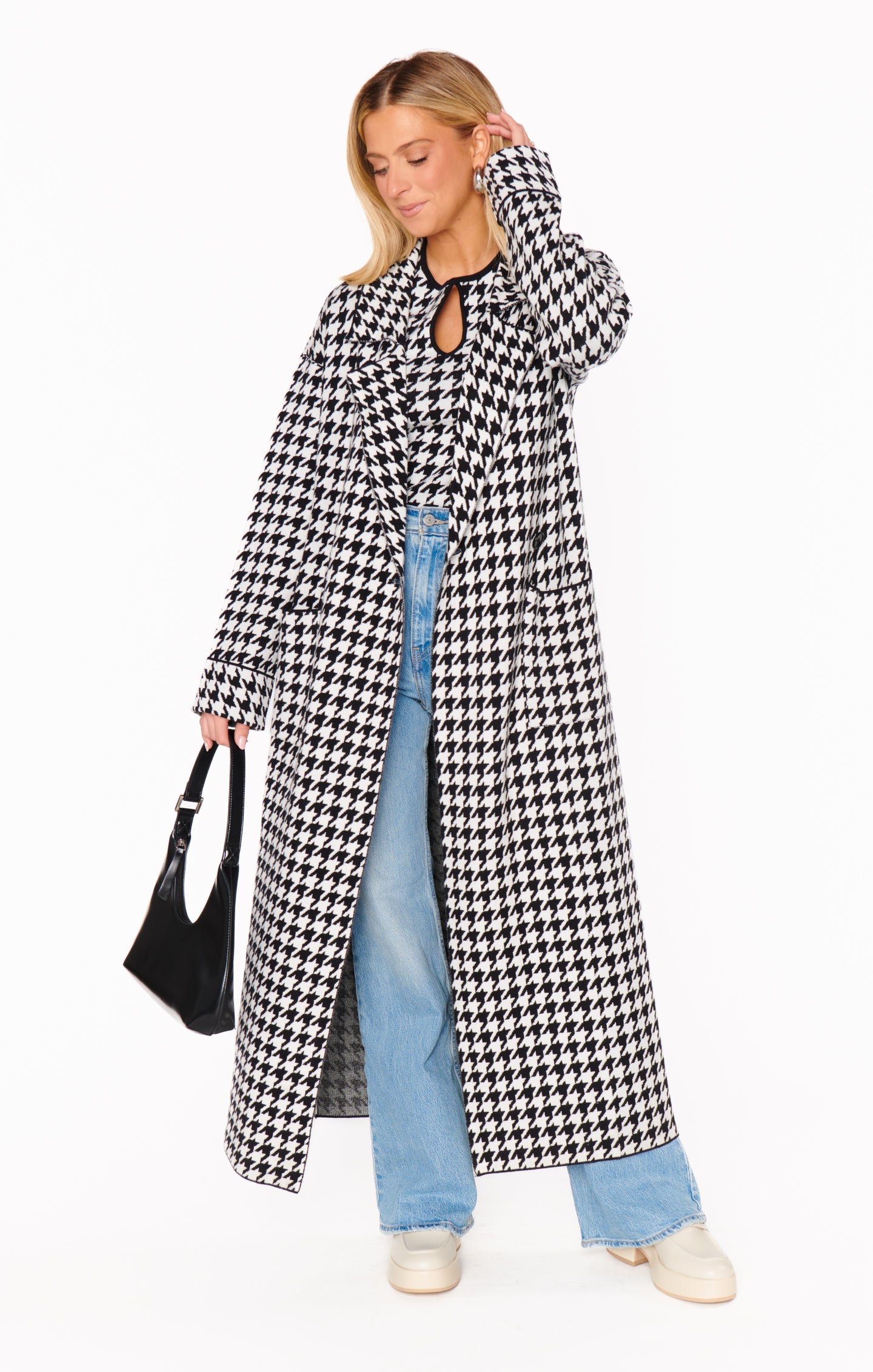 Houndstooth Knit Long Sleeve Top | Tippi