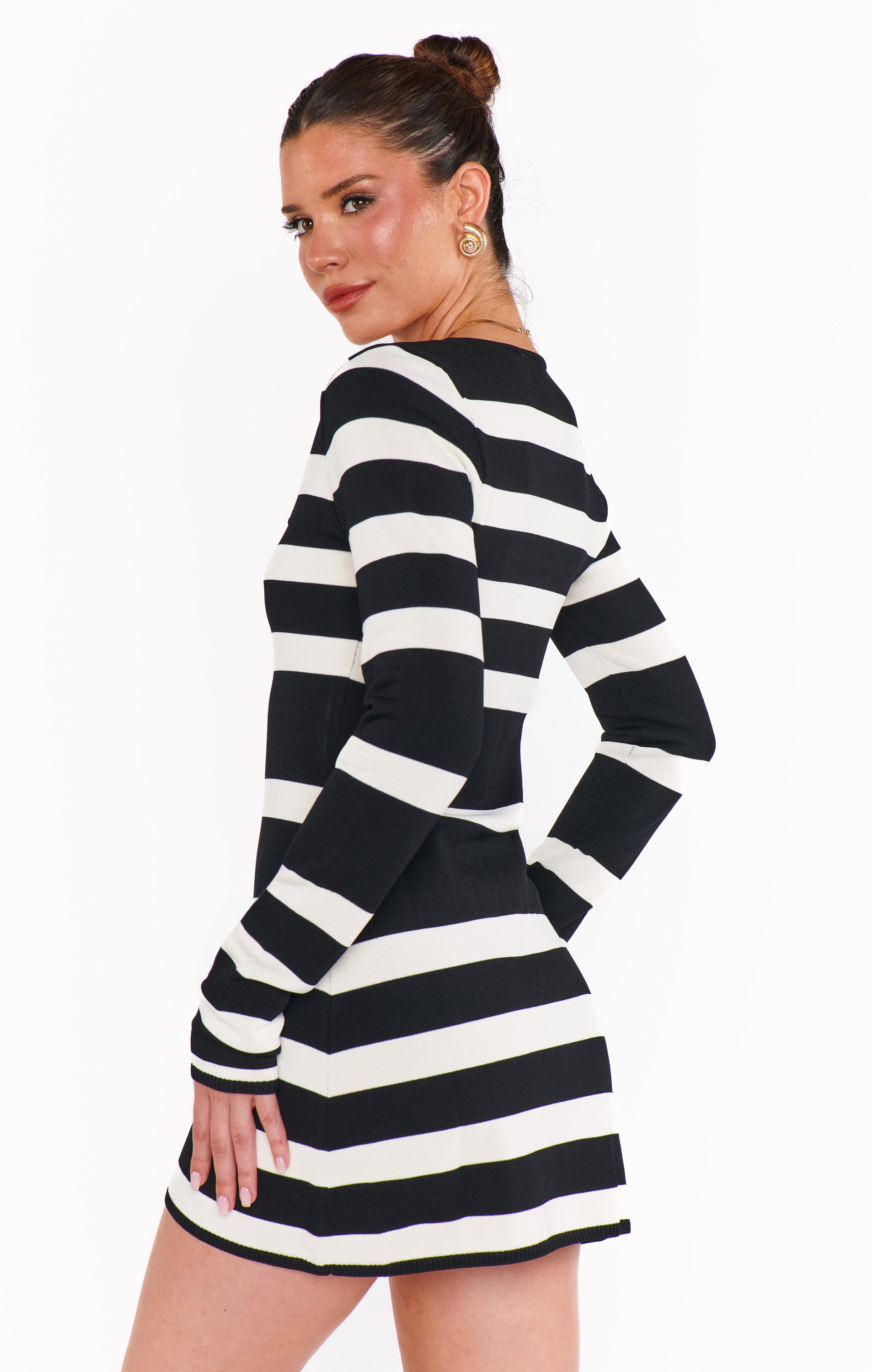Black & White Striped Mini Dress with Square Neckline | Erika