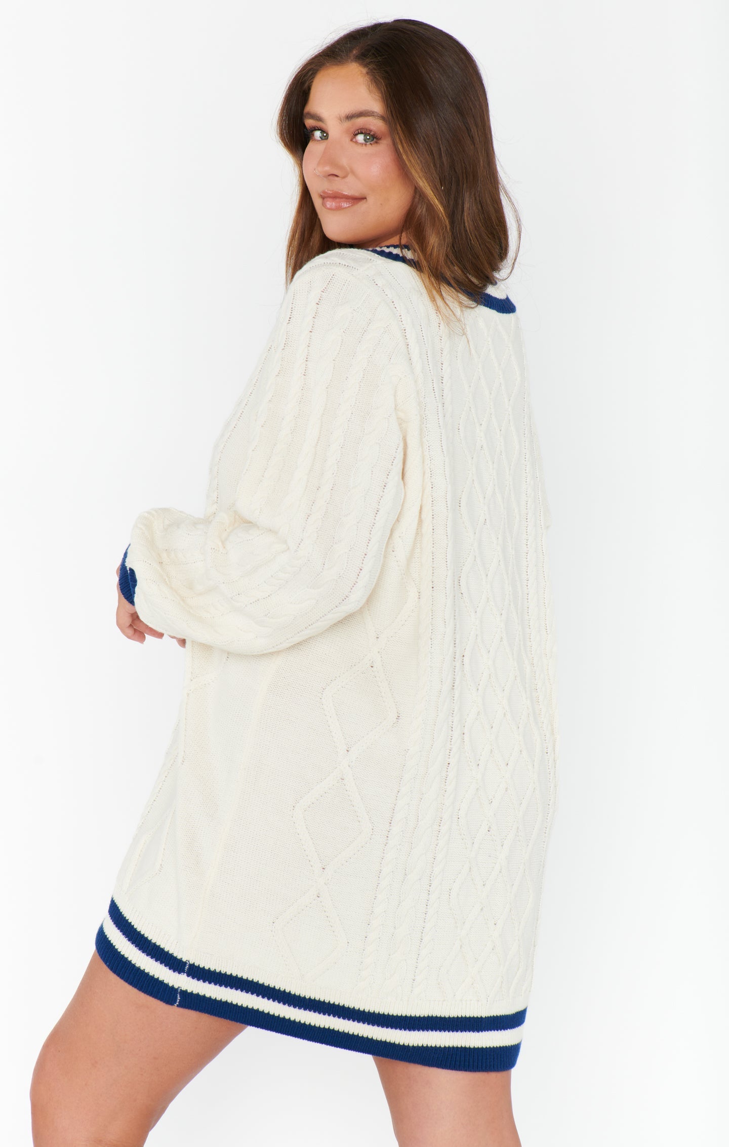Cozy Cable Knit Sweater Dress for Game Day | Tailgate Navy Mini Dress