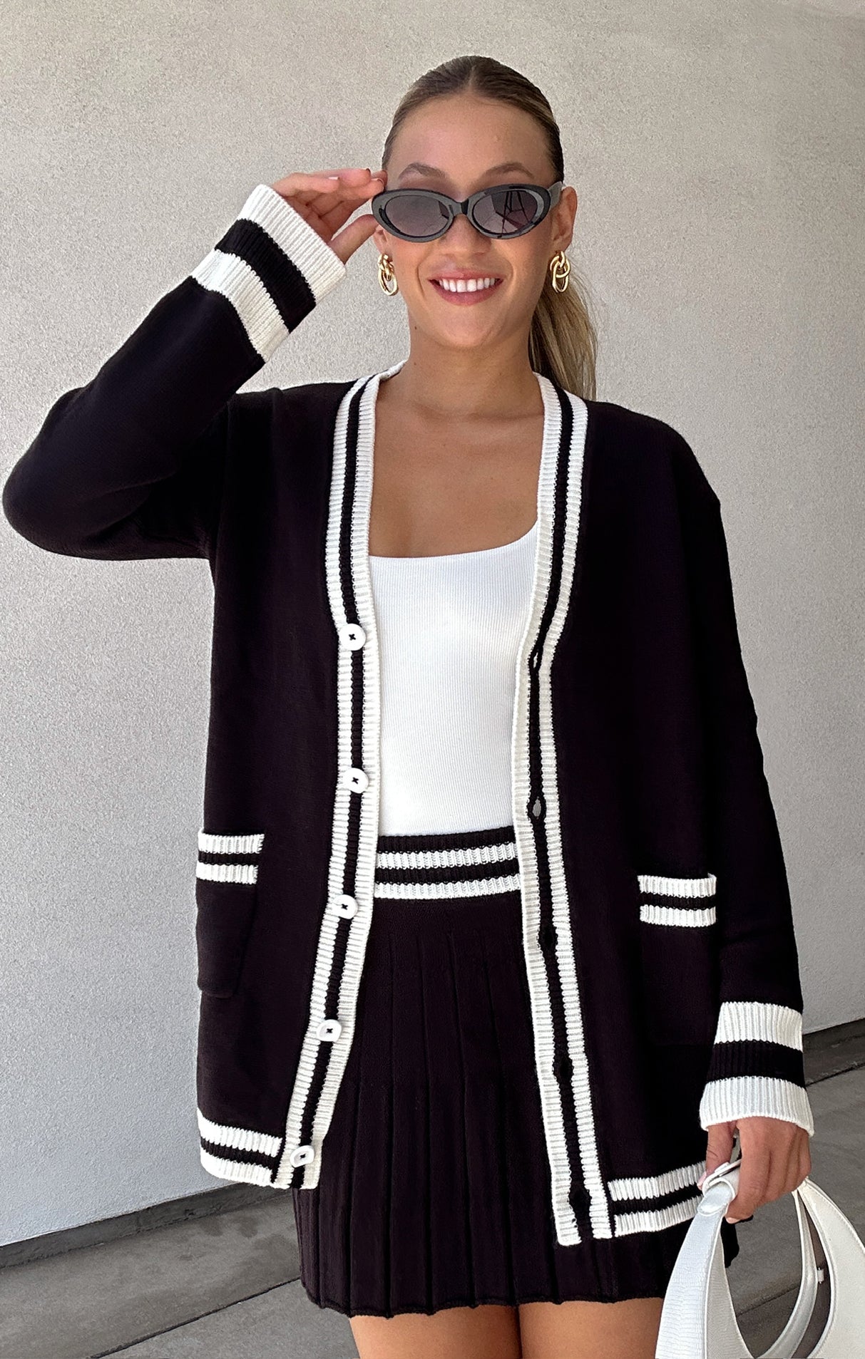 Black Varsity Stripe Knit Cardigan | Lambert