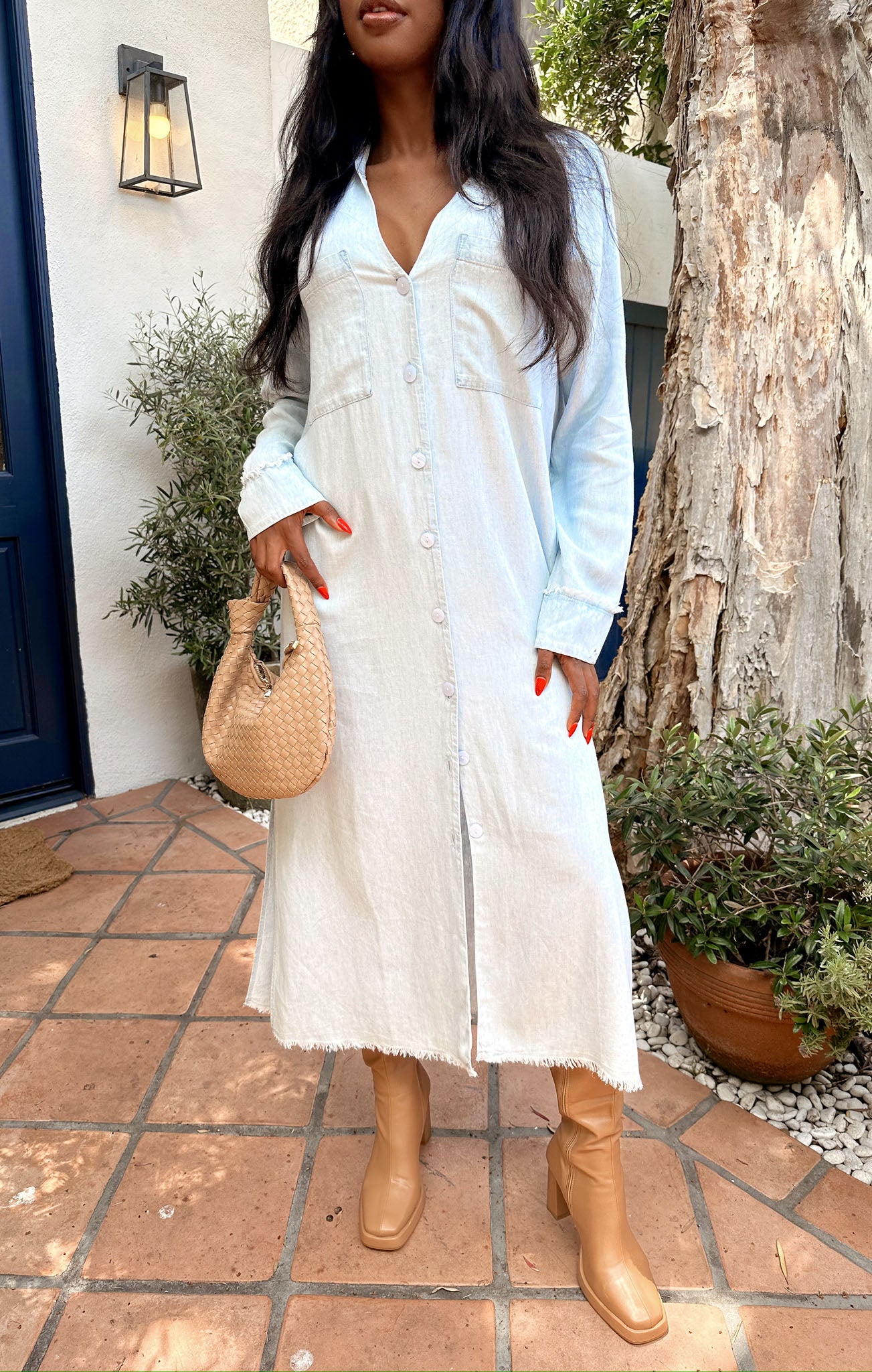 Lightweight Chambray Shirt Dress with Pockets | Wilmington