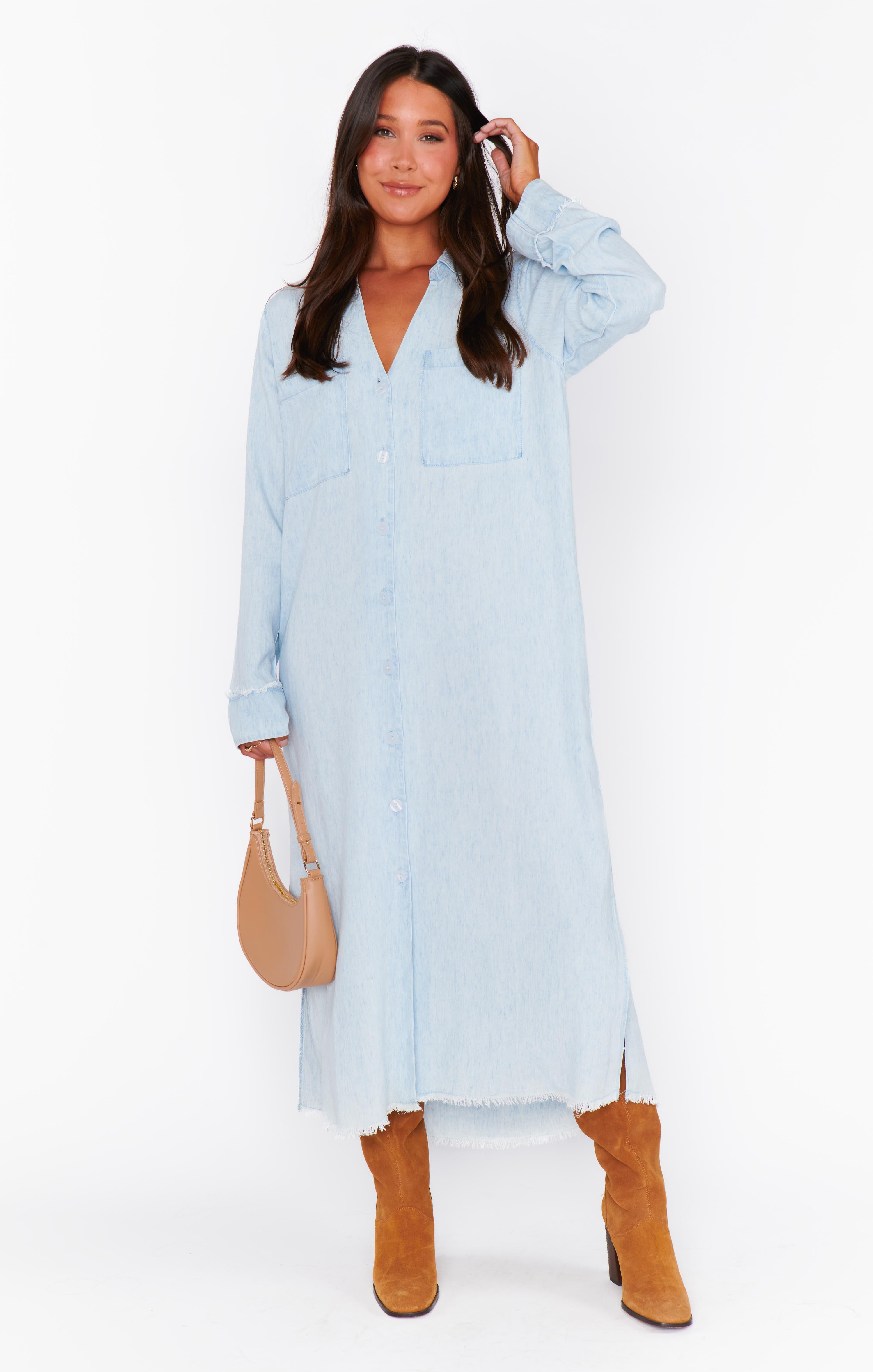 Lightweight Chambray Shirt Dress with Pockets | Wilmington