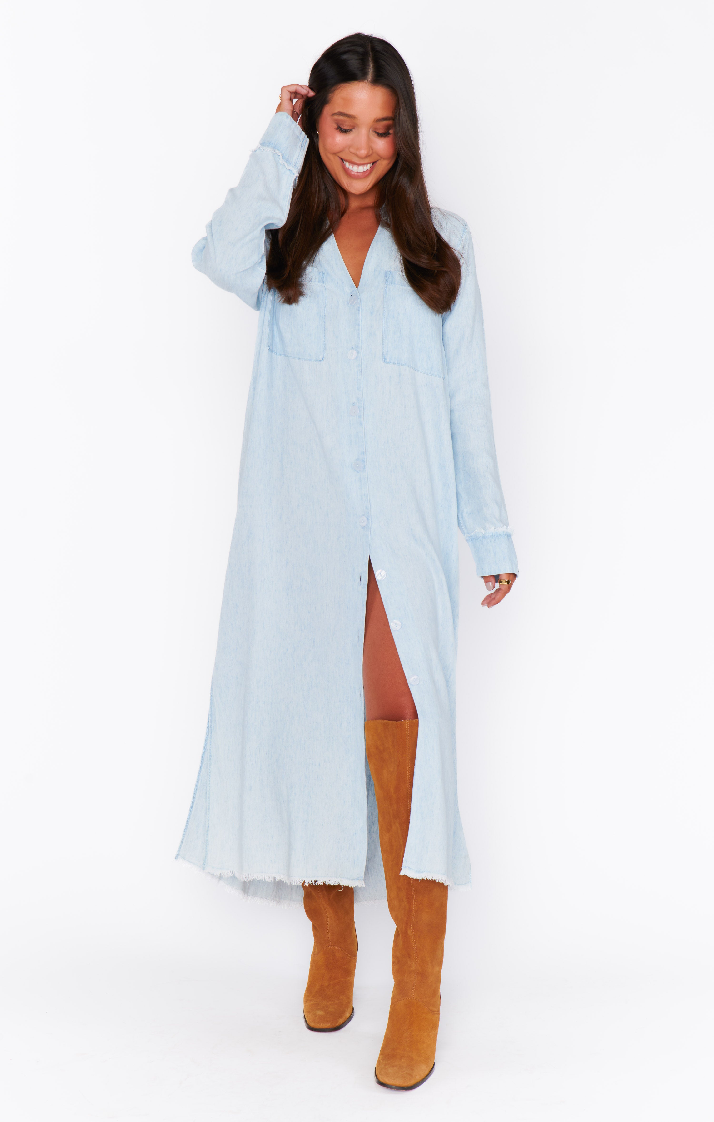 Lightweight Chambray Shirt Dress with Pockets | Wilmington