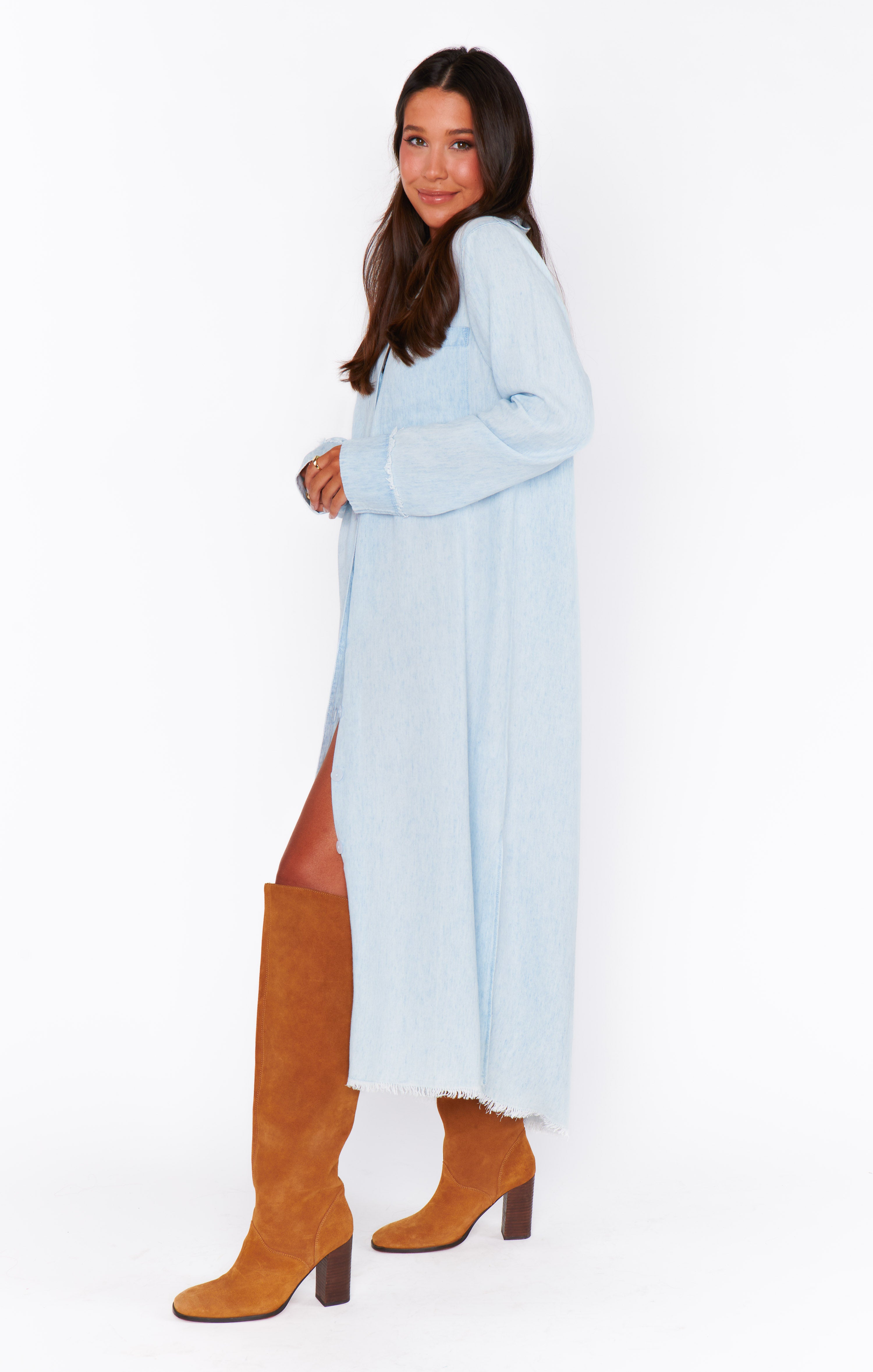 Lightweight Chambray Shirt Dress with Pockets | Wilmington