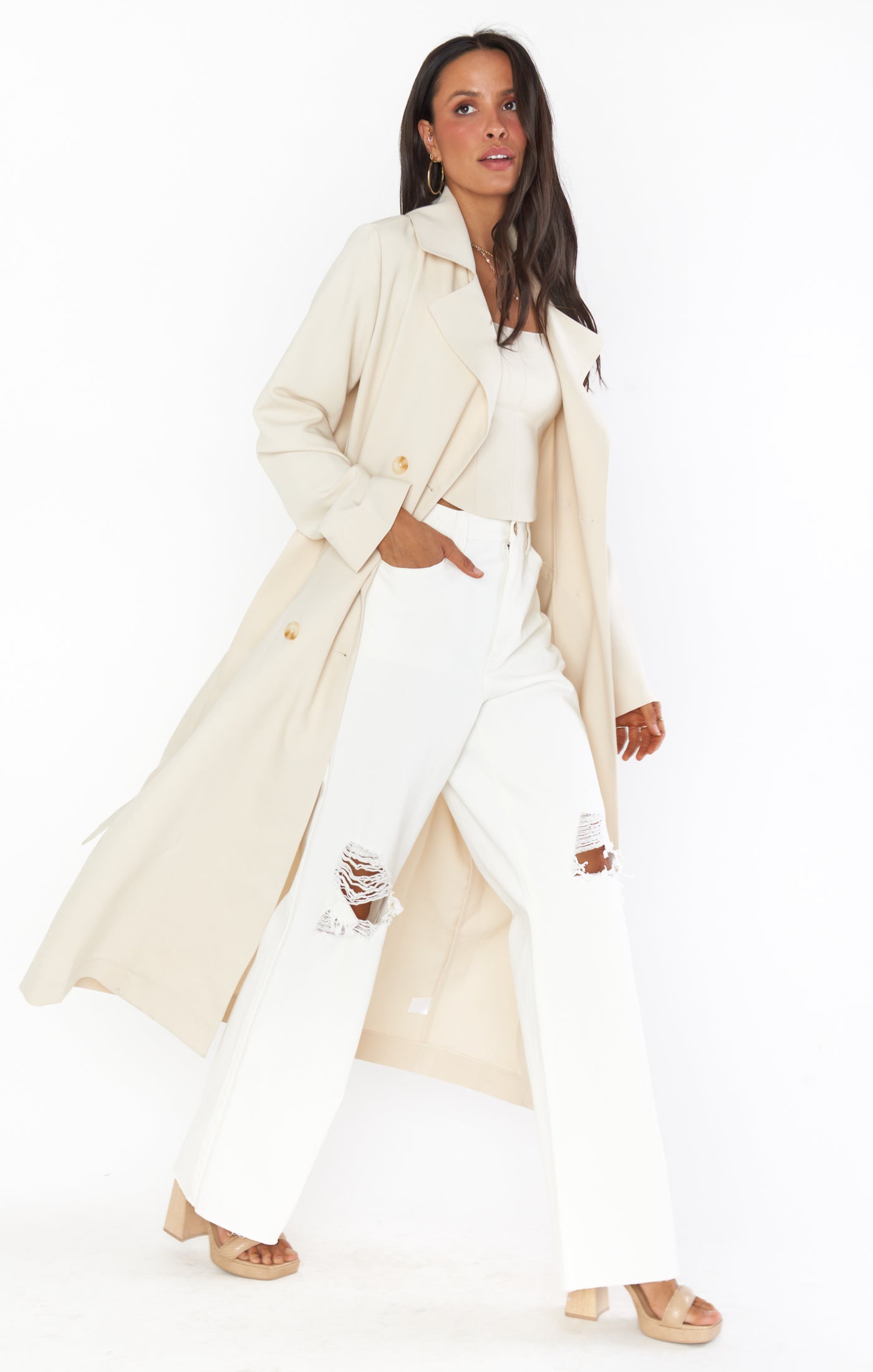 Cream Trench Coat for Men | Trevor Off White Jacket