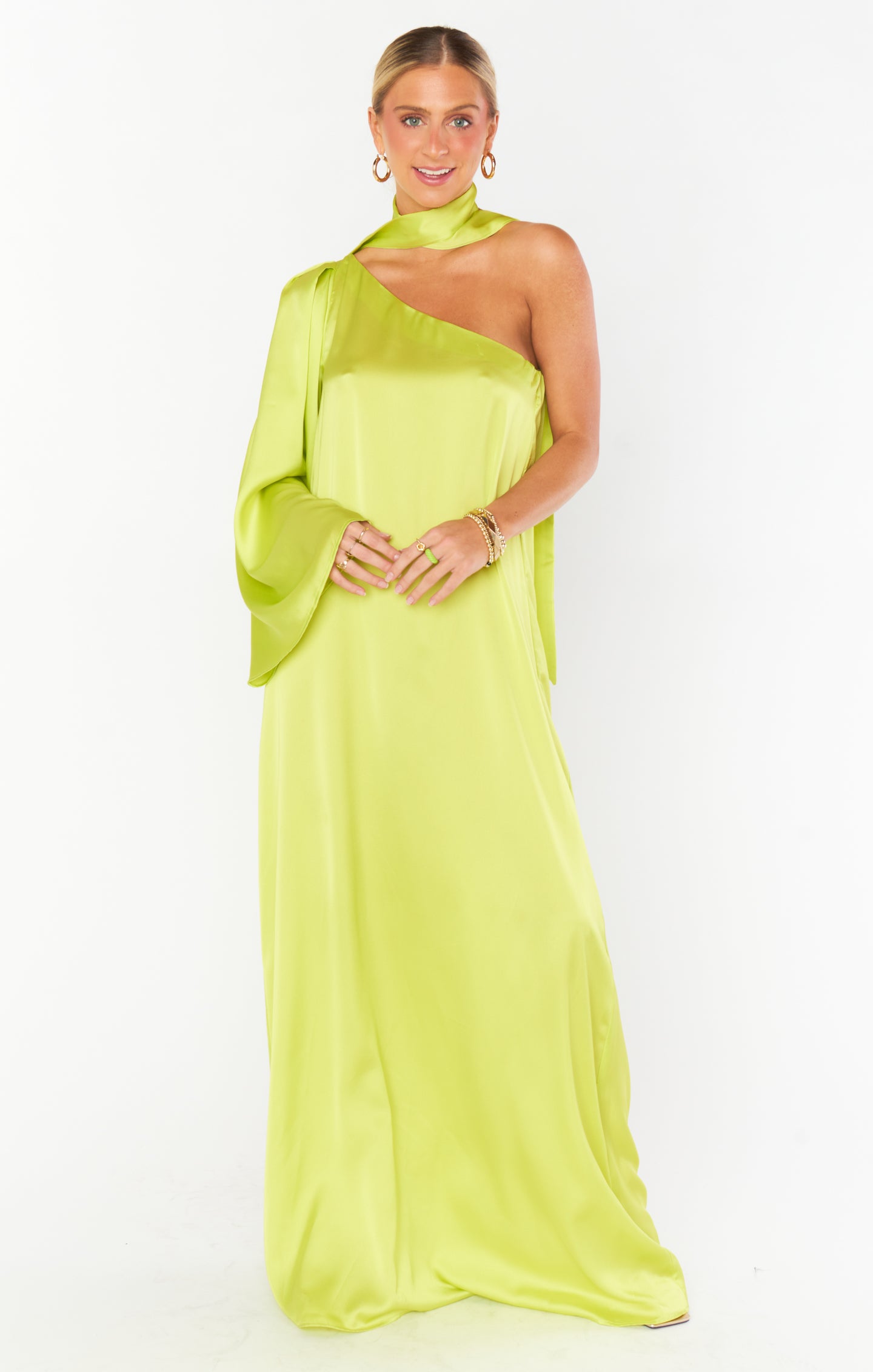 Asymmetrical Maxi Dress with Detachable Sash | Citrine Luxe Satin