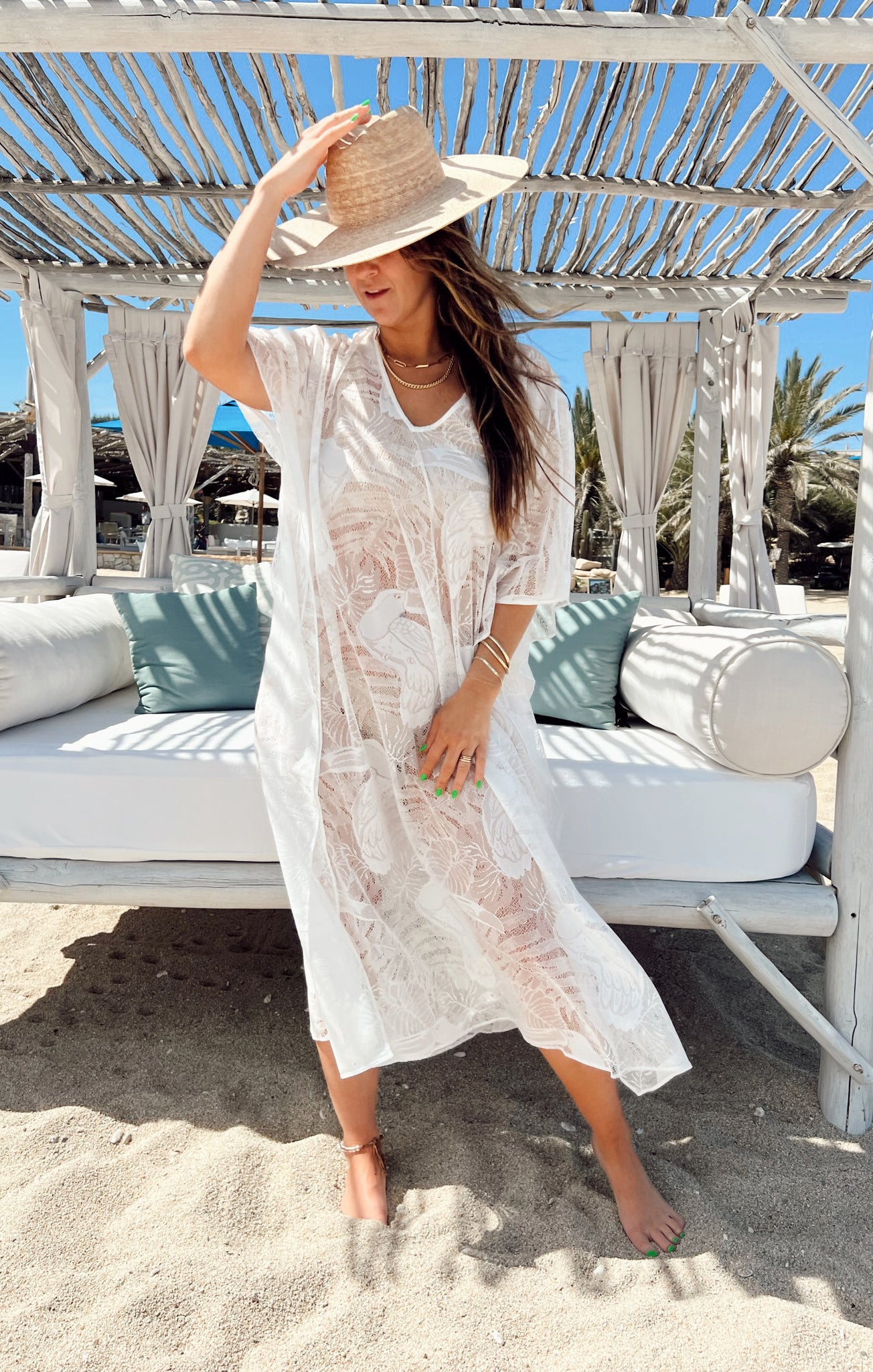 White Lace Kaftan Coverup for Beach & Summer | Hana TruMu