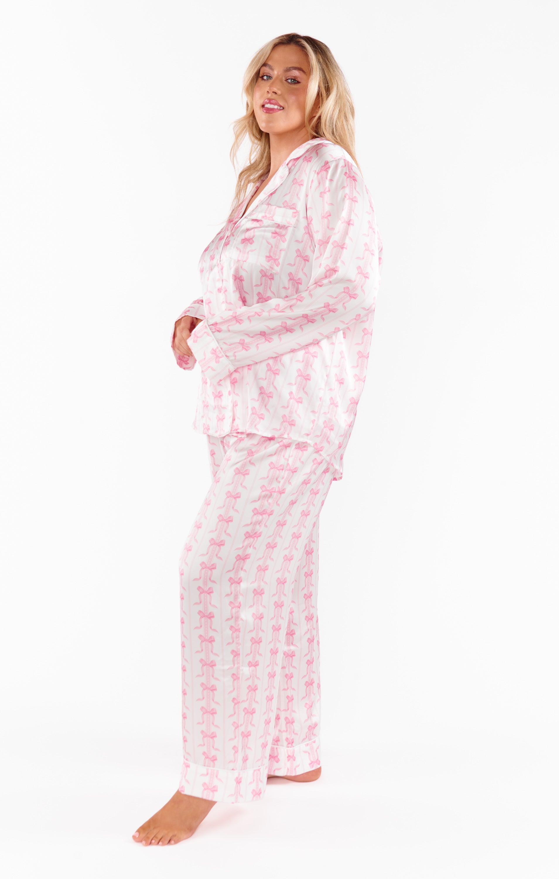 Silky Bow Print Pajama Set with Sleep Mask | Samantha Bow