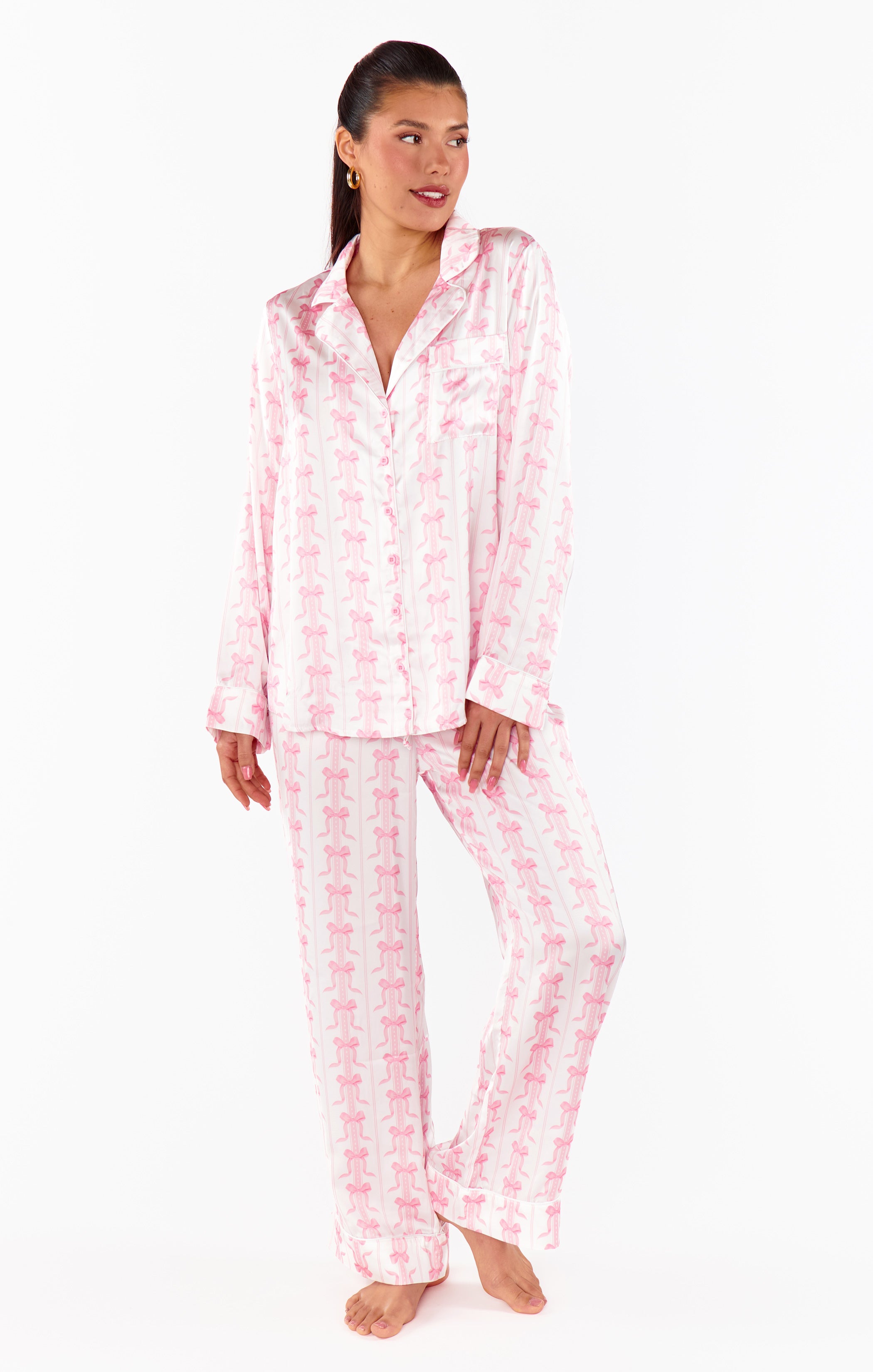 Silky Bow Print Pajama Set with Sleep Mask | Samantha Bow