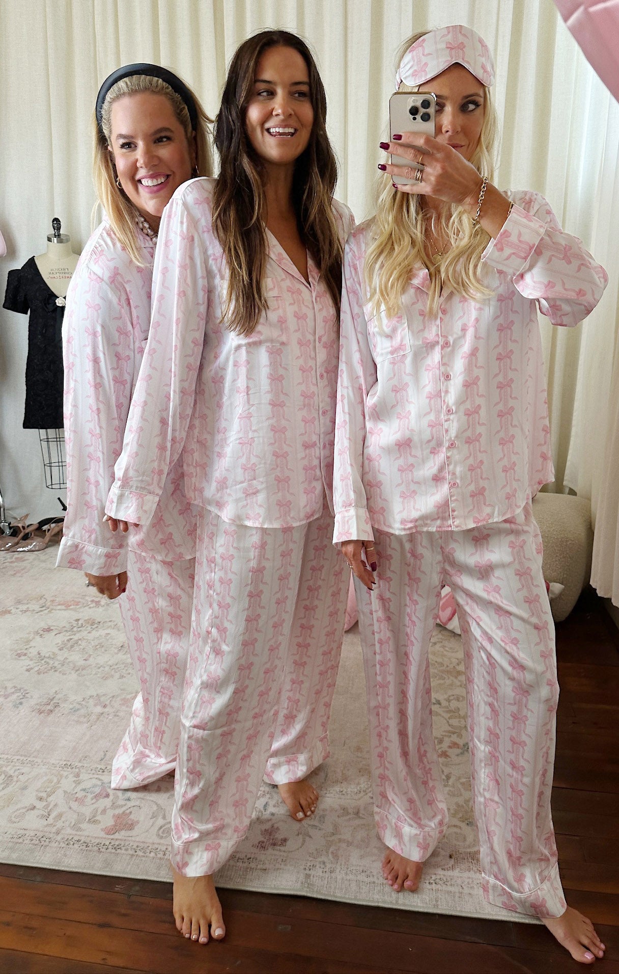 Silky Bow Print Pajama Set with Sleep Mask | Samantha Bow