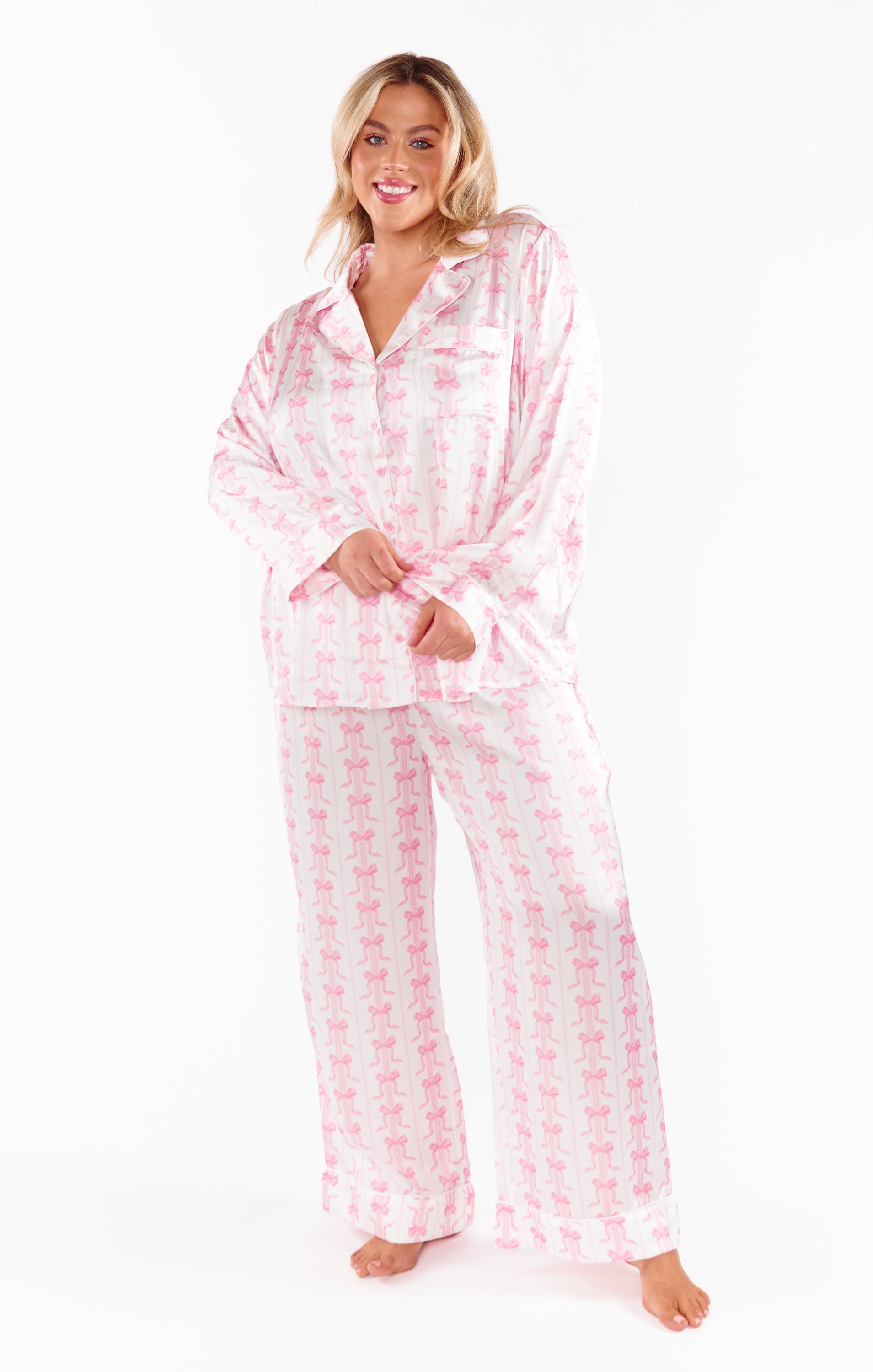 Silky Bow Print Pajama Set with Sleep Mask | Samantha Bow