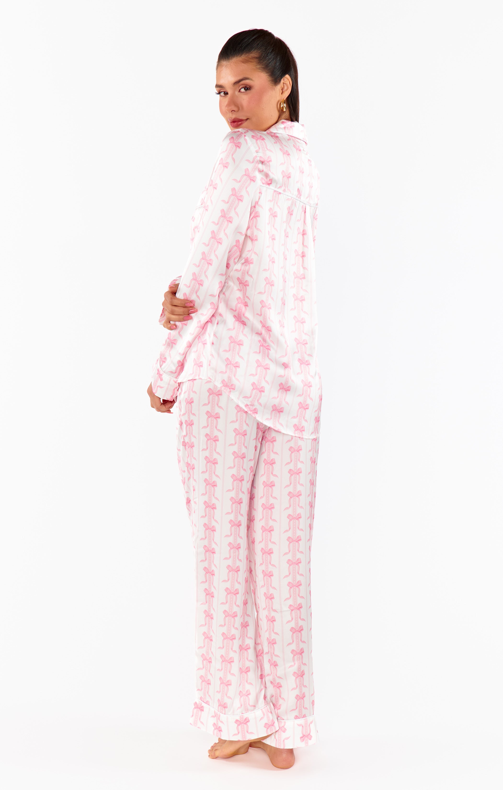 Silky Bow Print Pajama Set with Sleep Mask | Samantha Bow