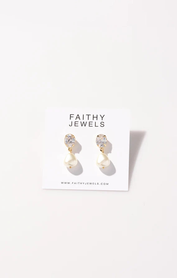 Pearl & CZ Drop Earrings for Bridal & Special Occasions | Faithy Jewels
