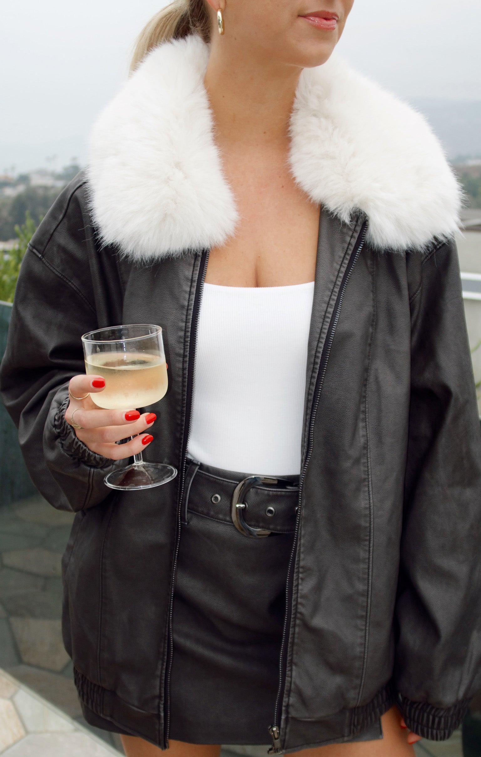 Vintage Black Faux Leather Jacket with Faux Fur Collar | Motor City