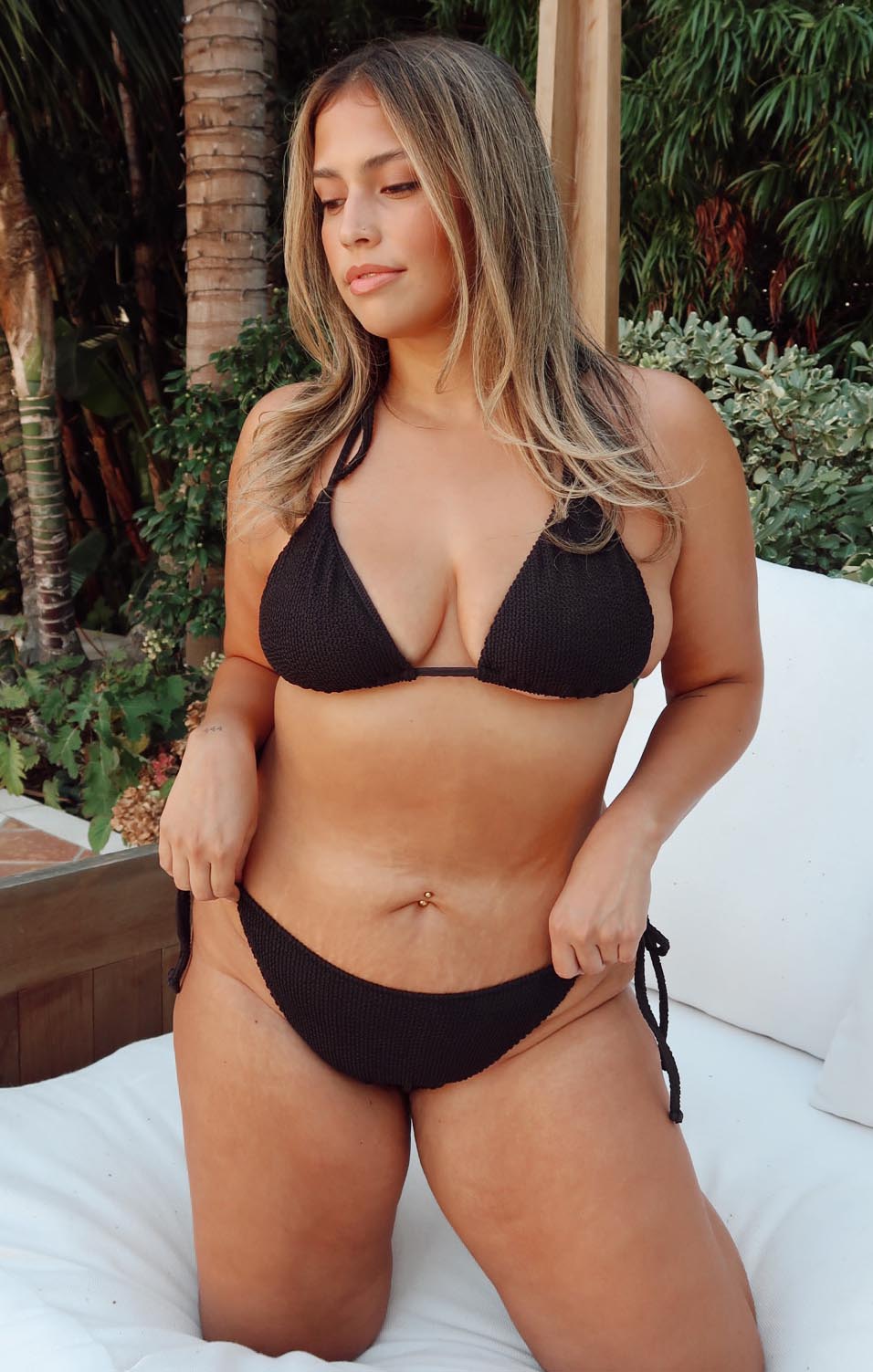 Minimal Coverage Triangle Bikini Top with Adjustable Straps | Black Scrunch