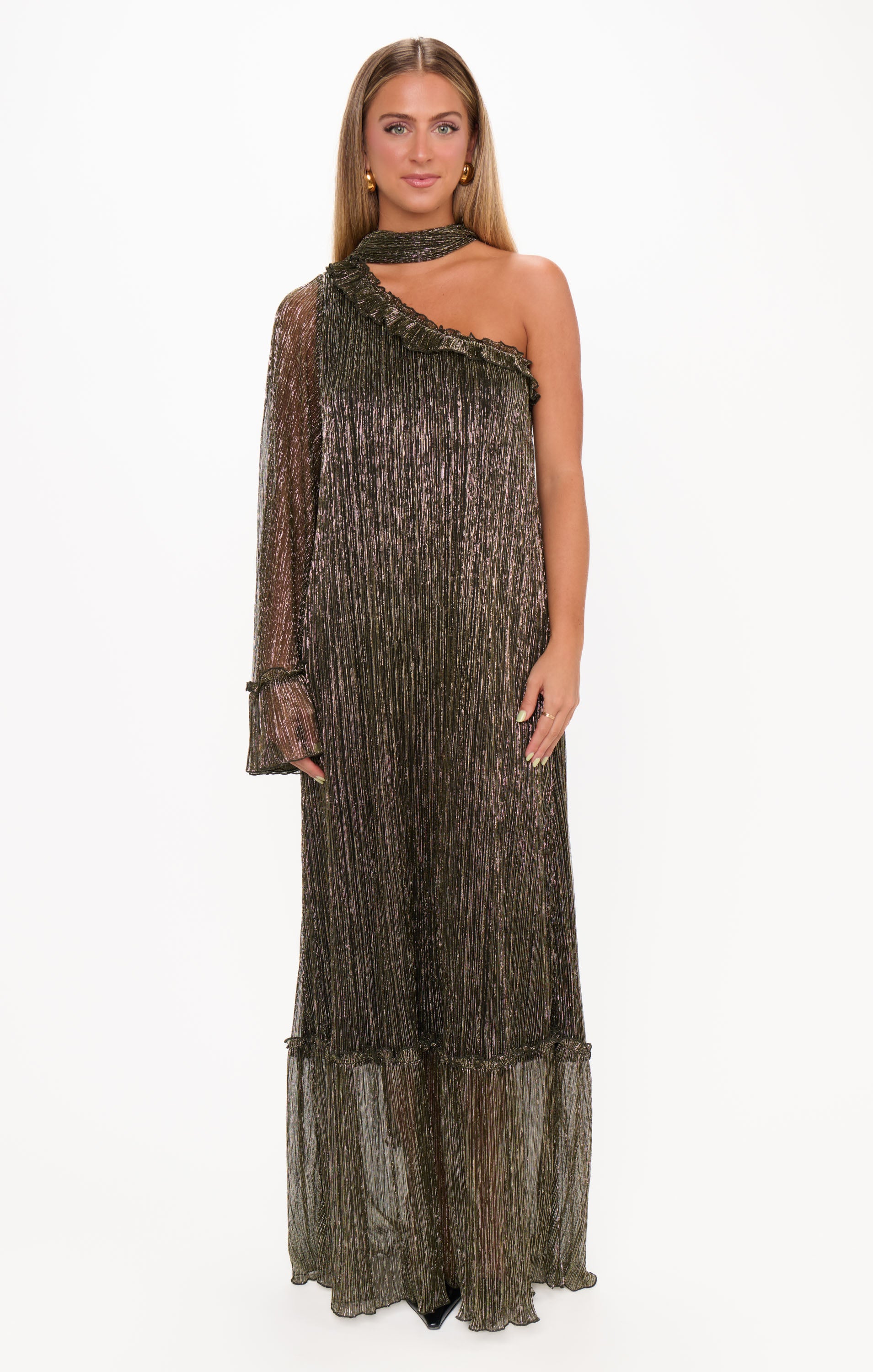 Flowy One Shoulder Sparkly Dress with Detachable Sash | Wonder Dress