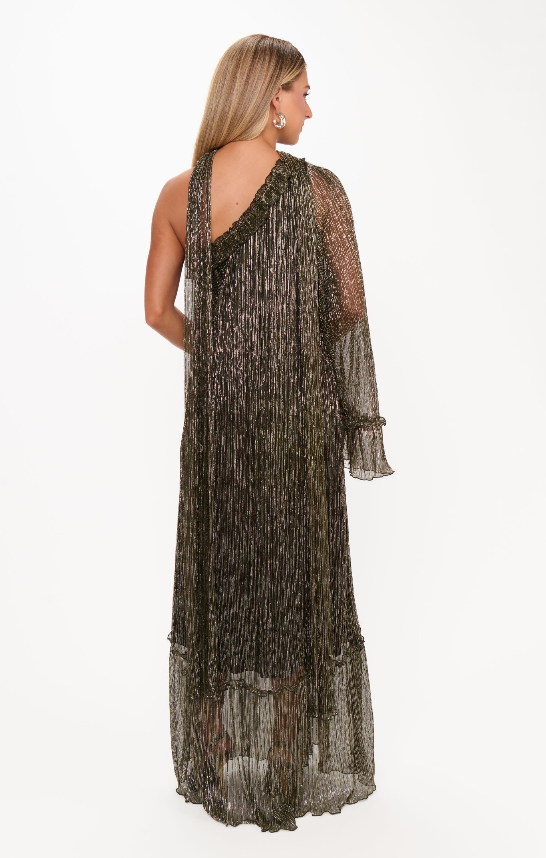 Flowy One Shoulder Sparkly Dress with Detachable Sash | Wonder Dress