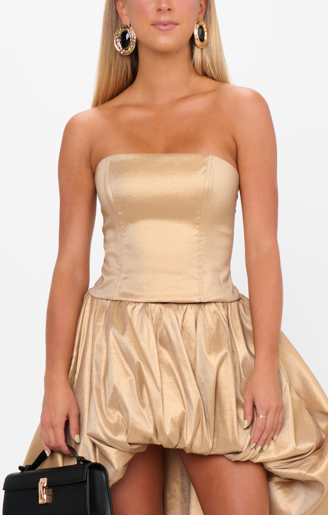 Gold Metallic Taffeta Strapless Corset Top | Tatum