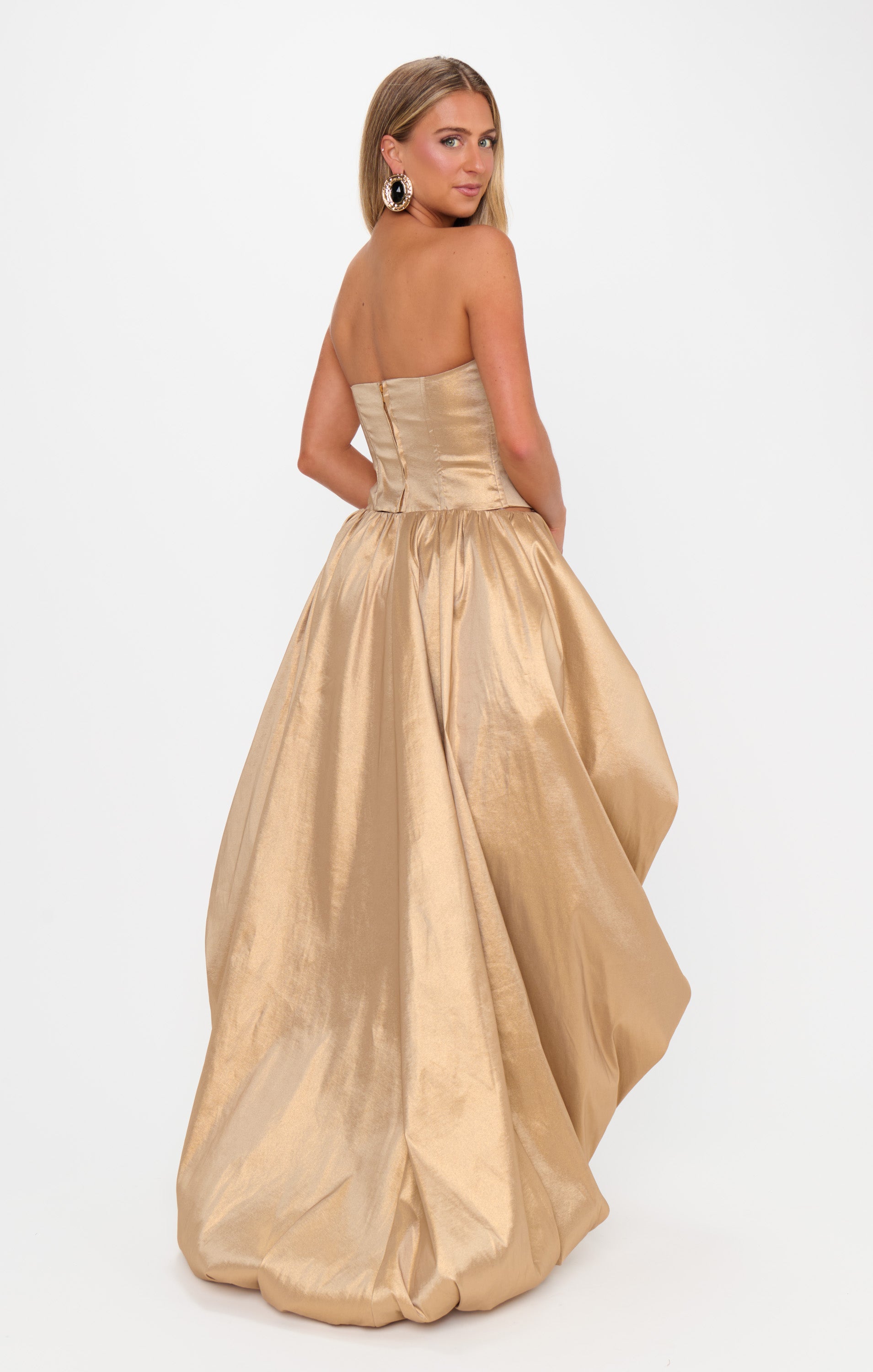 Gold Metallic Taffeta Strapless Corset Top | Tatum
