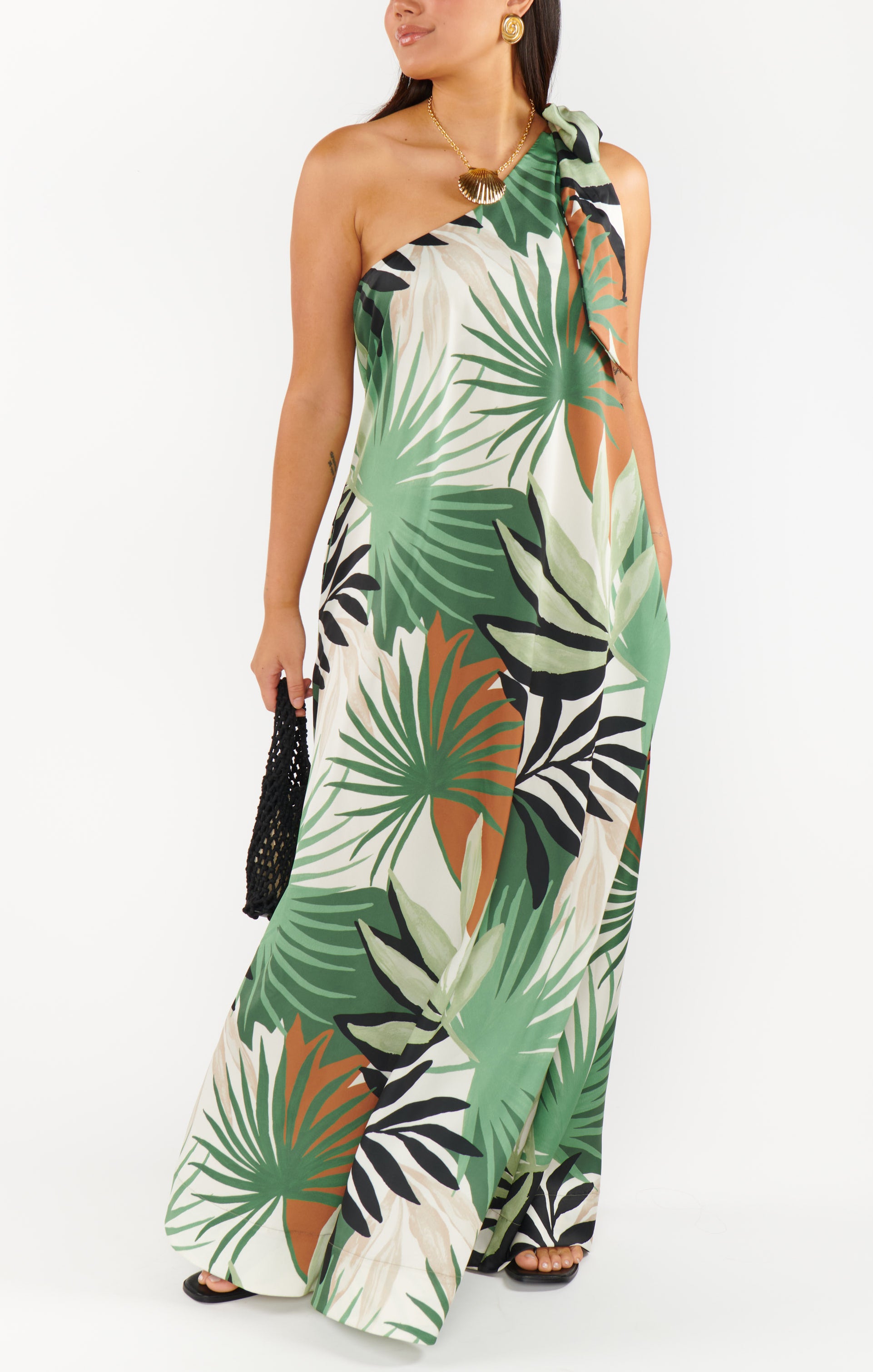 One-Shoulder Maxi Dress with Waist Sash | Jackie Caribbean Palms