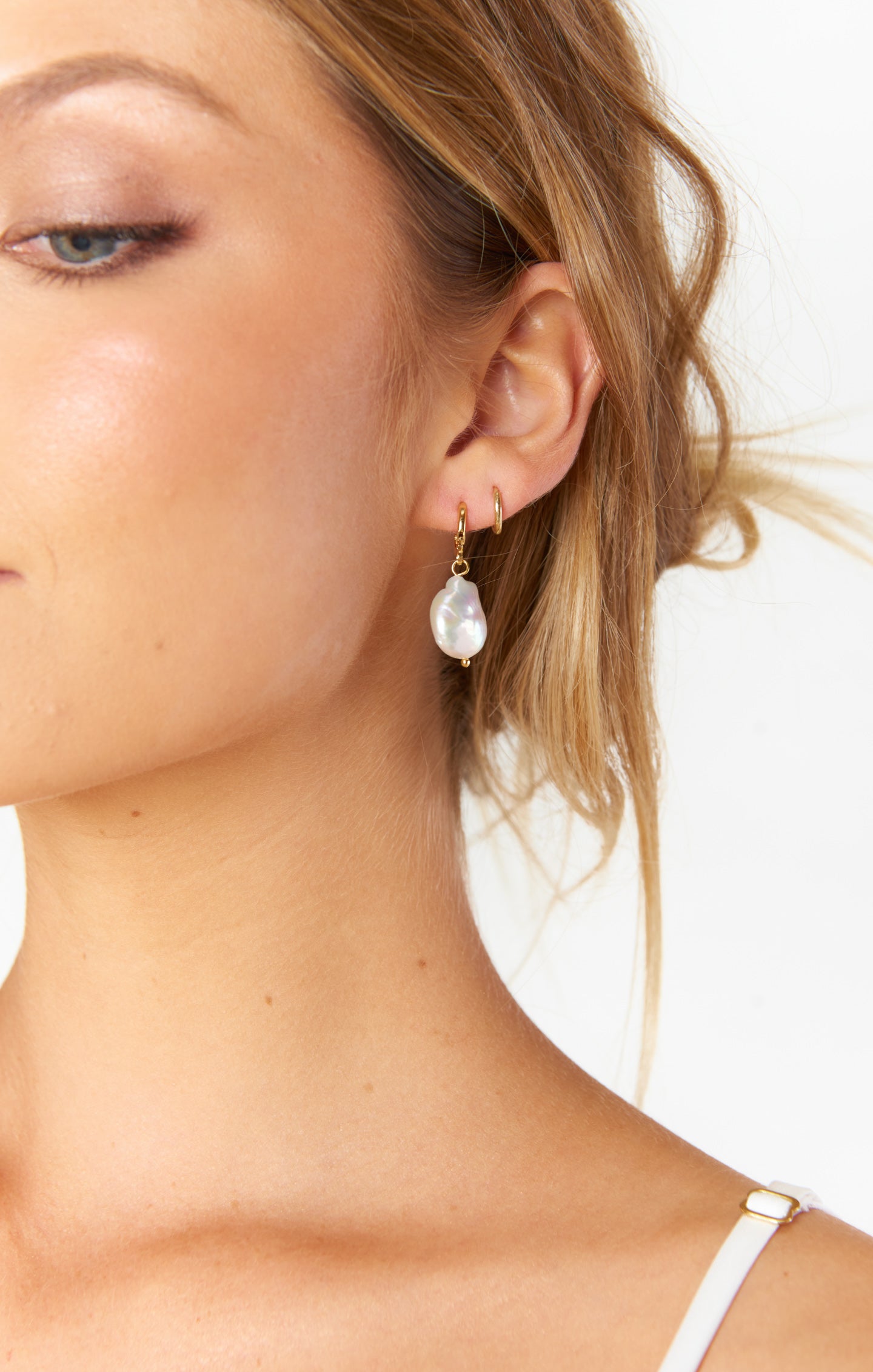 Pearl Drop Huggie Earrings in 18K Gold Plated | Elegant Jewelry