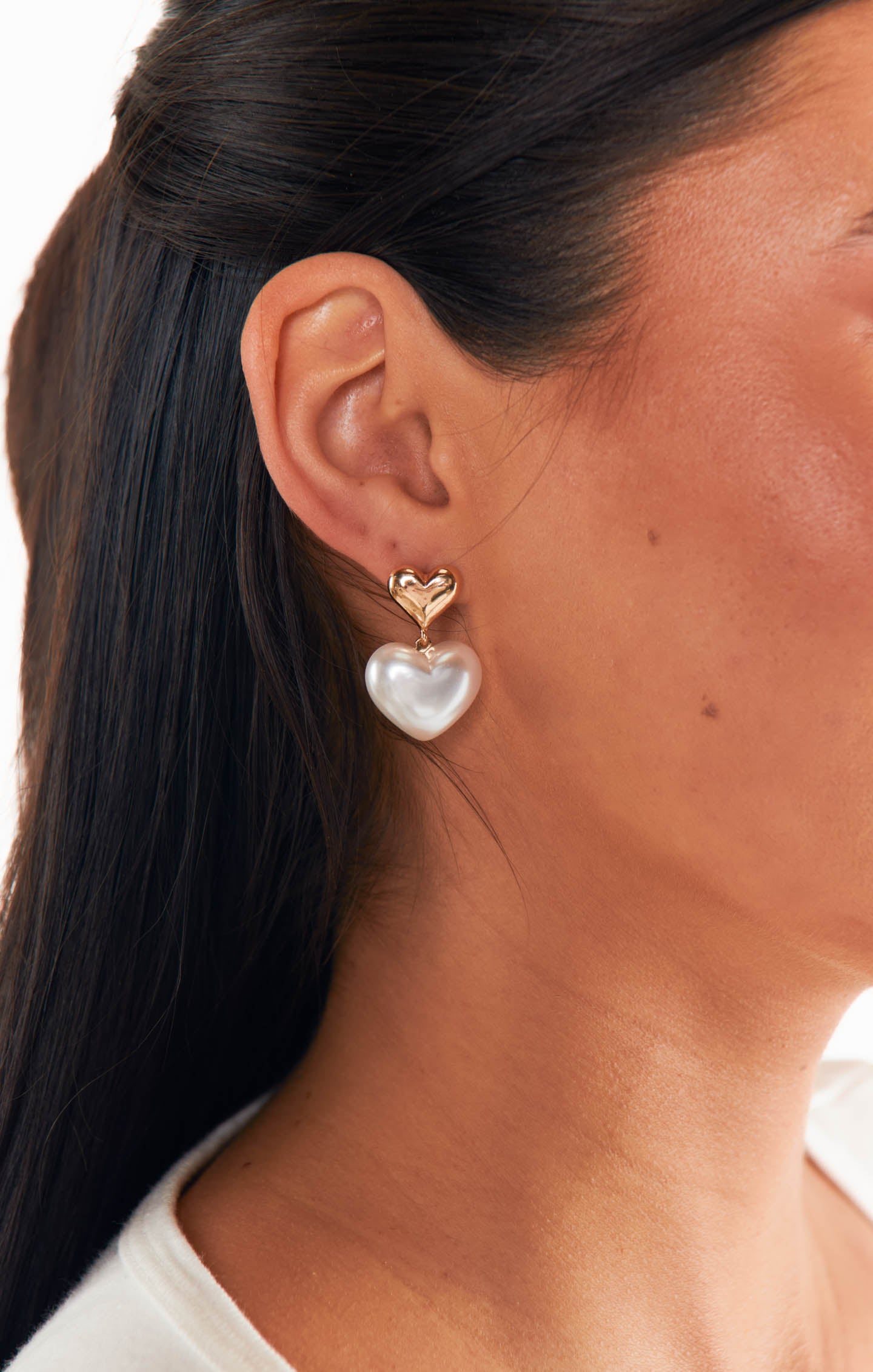 Gold Pearl Heart Drop Earrings | Pearly Hearts