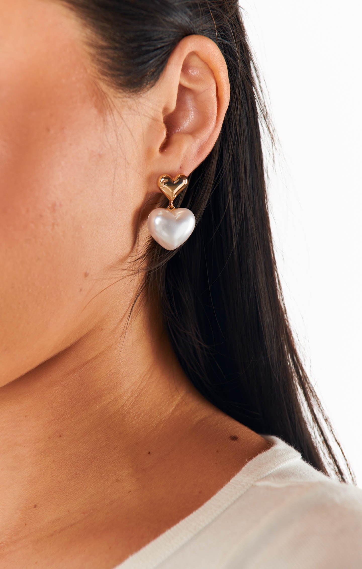 Gold Pearl Heart Drop Earrings | Pearly Hearts