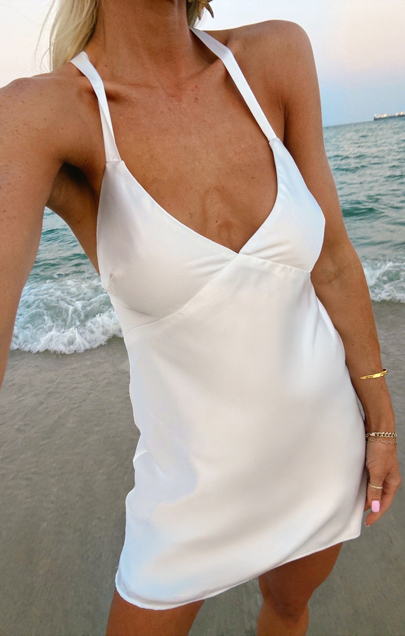 Short Satin Mini Dress with Open Back & Crisscross Ties | Anderson