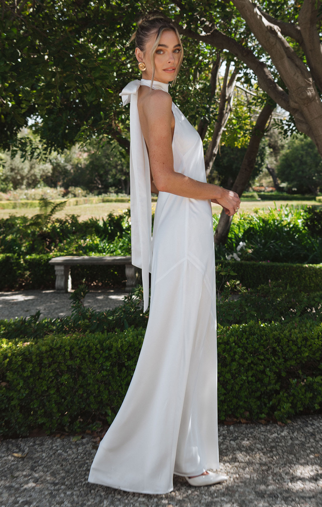 Elegant Ivory Satin Maxi Dress for Bridal Showers | Lisa
