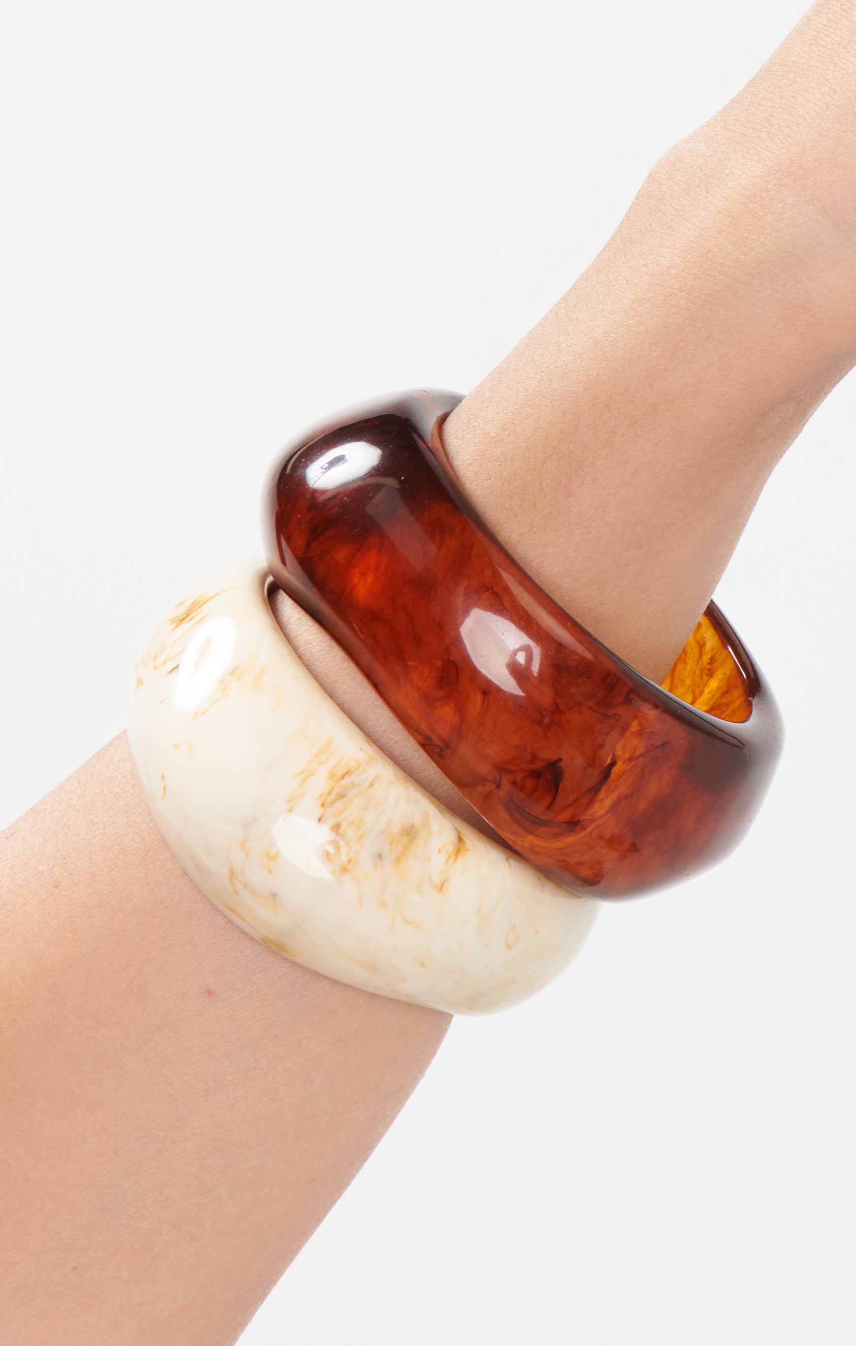 Resin Bangle Set in Cream & Brown for Layering | Handcrafted Jewelry