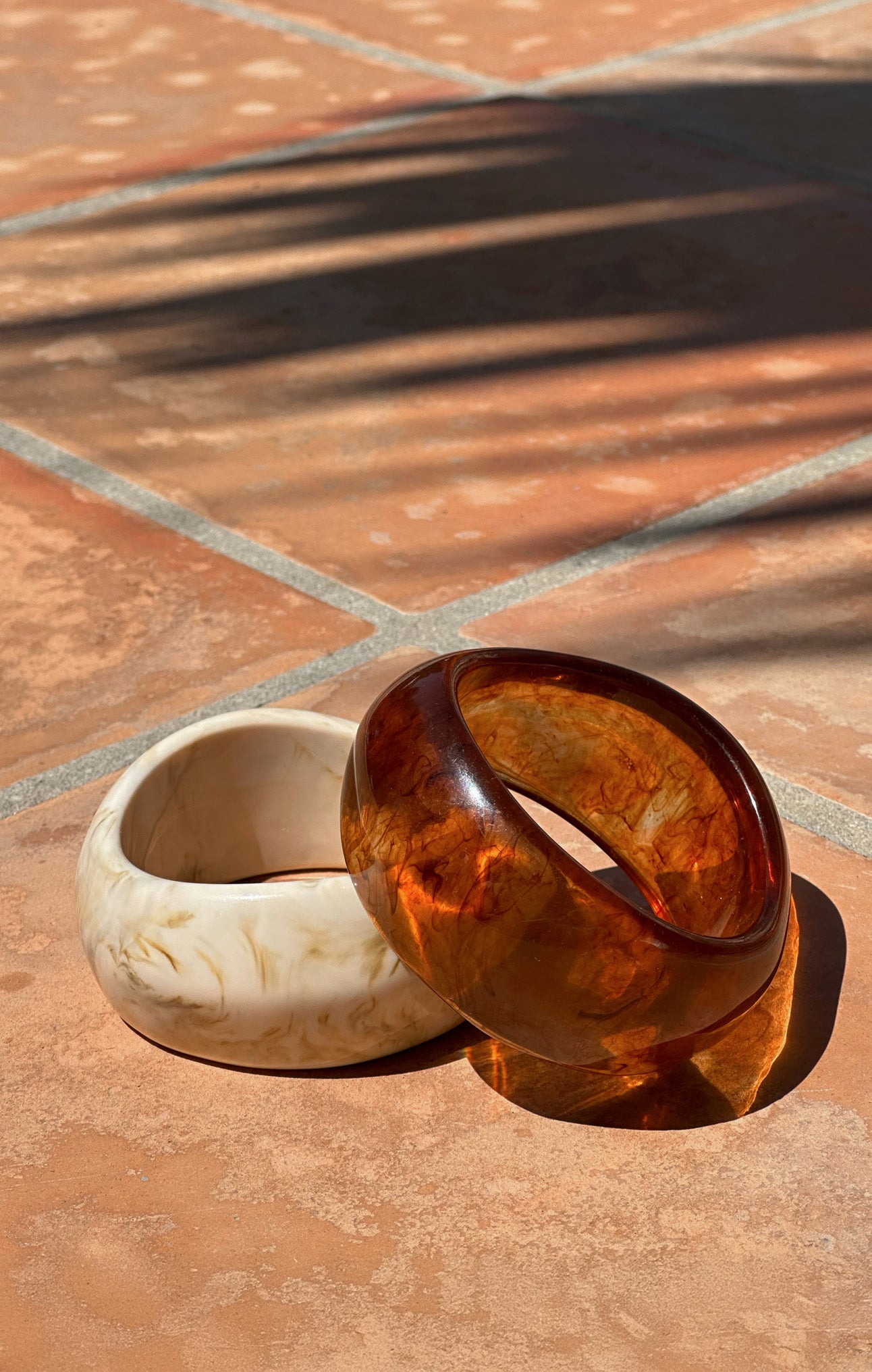 Resin Bangle Set in Cream & Brown for Layering | Handcrafted Jewelry