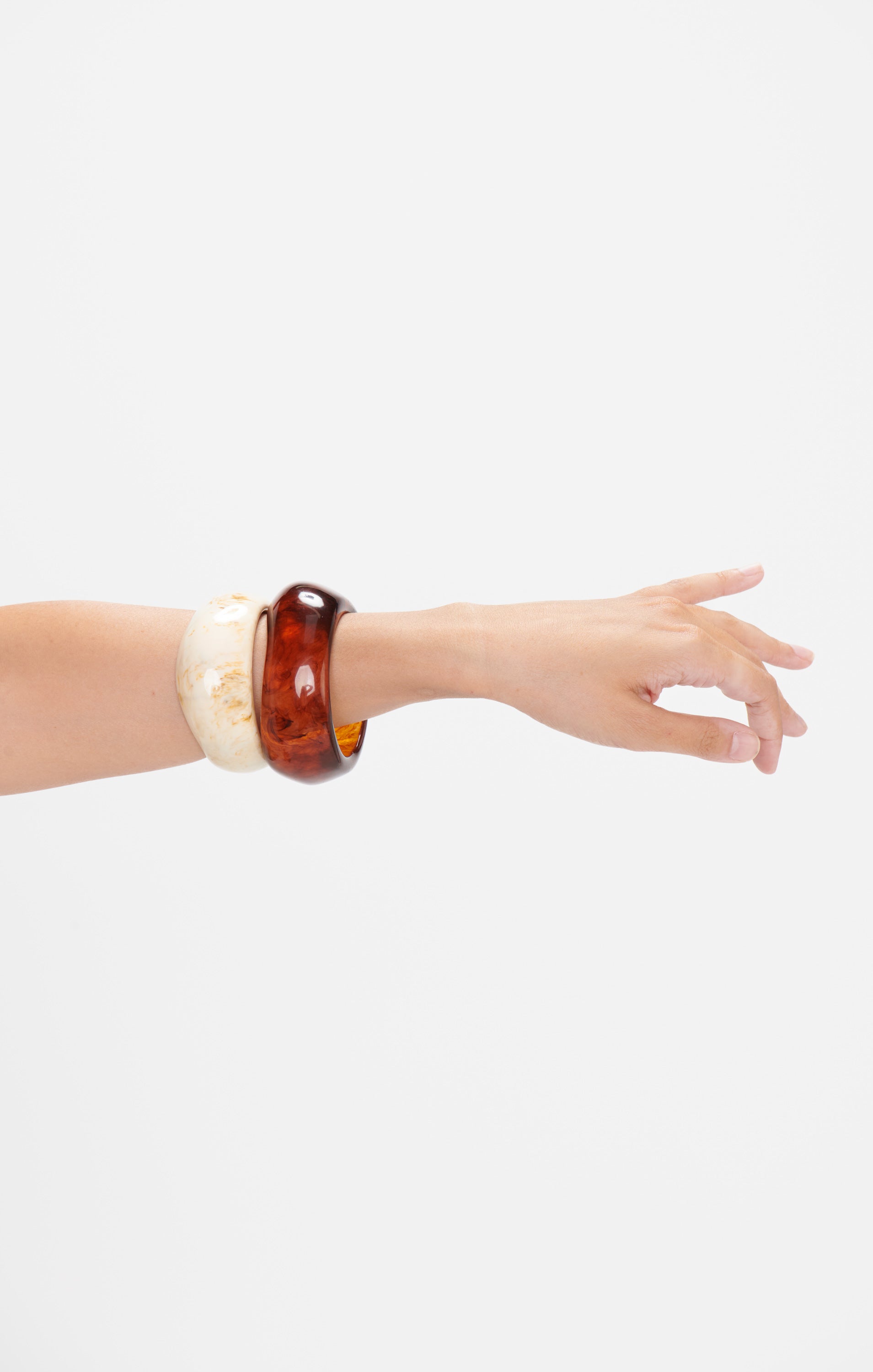 Resin Bangle Set in Cream & Brown for Layering | Handcrafted Jewelry