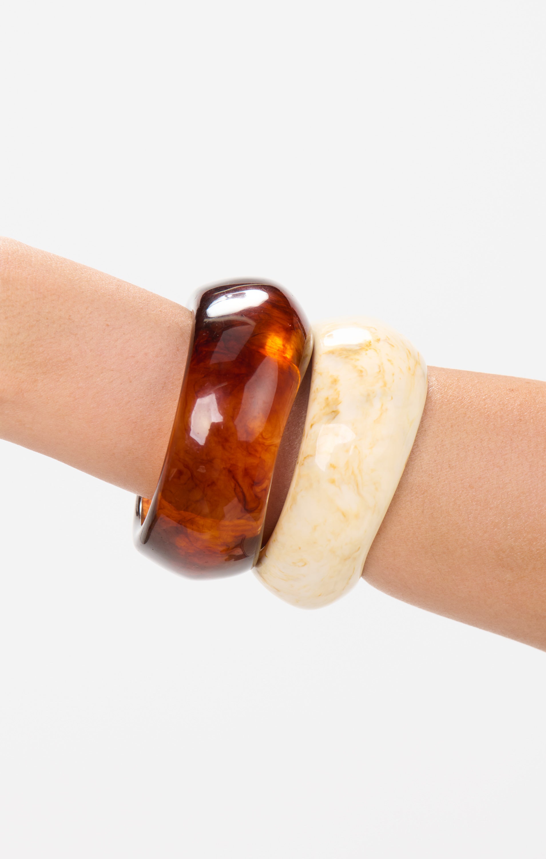 Resin Bangle Set in Cream & Brown for Layering | Handcrafted Jewelry