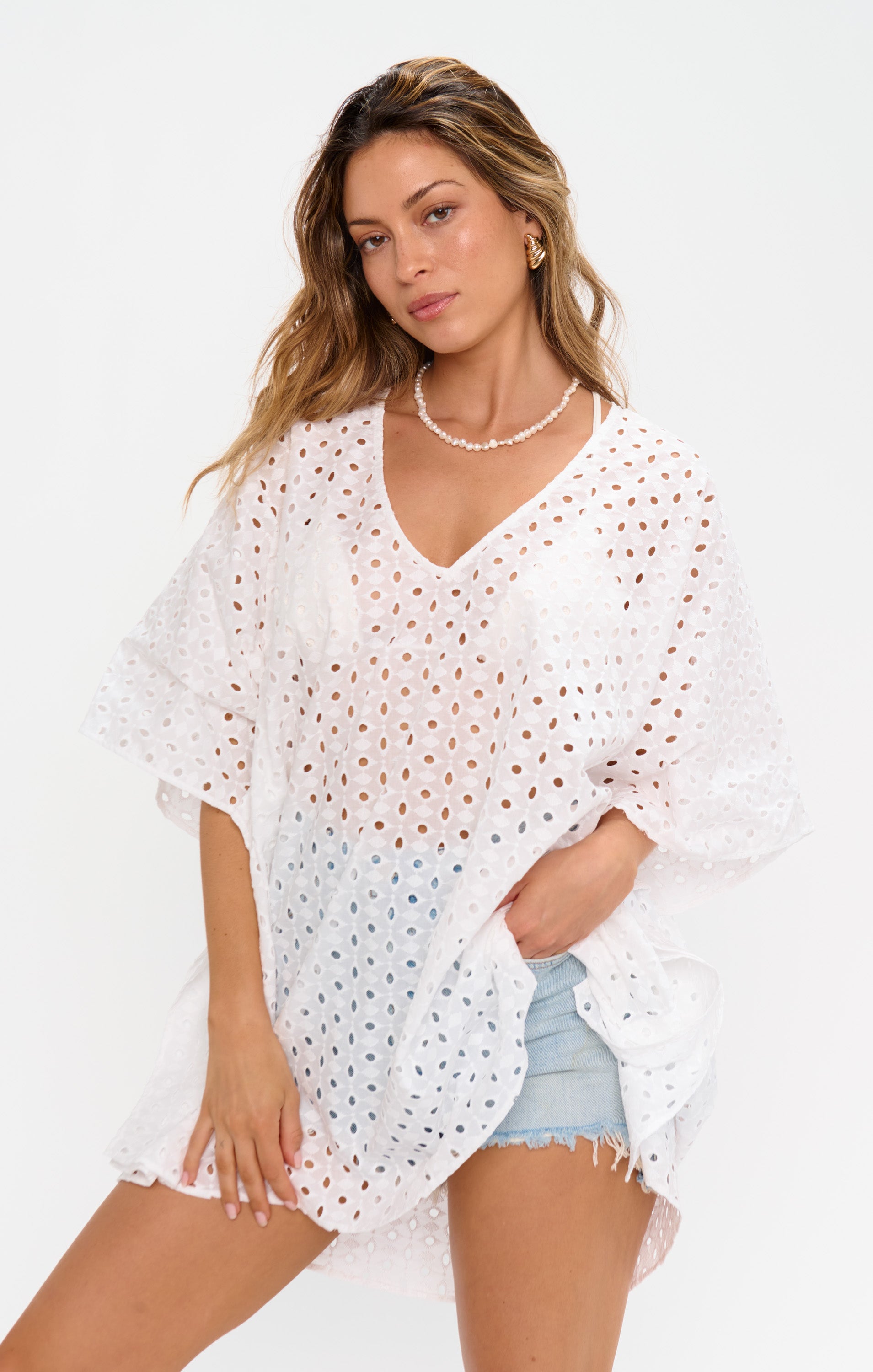 White Eyelet Tunic for Women | Peta Oversized & Comfy