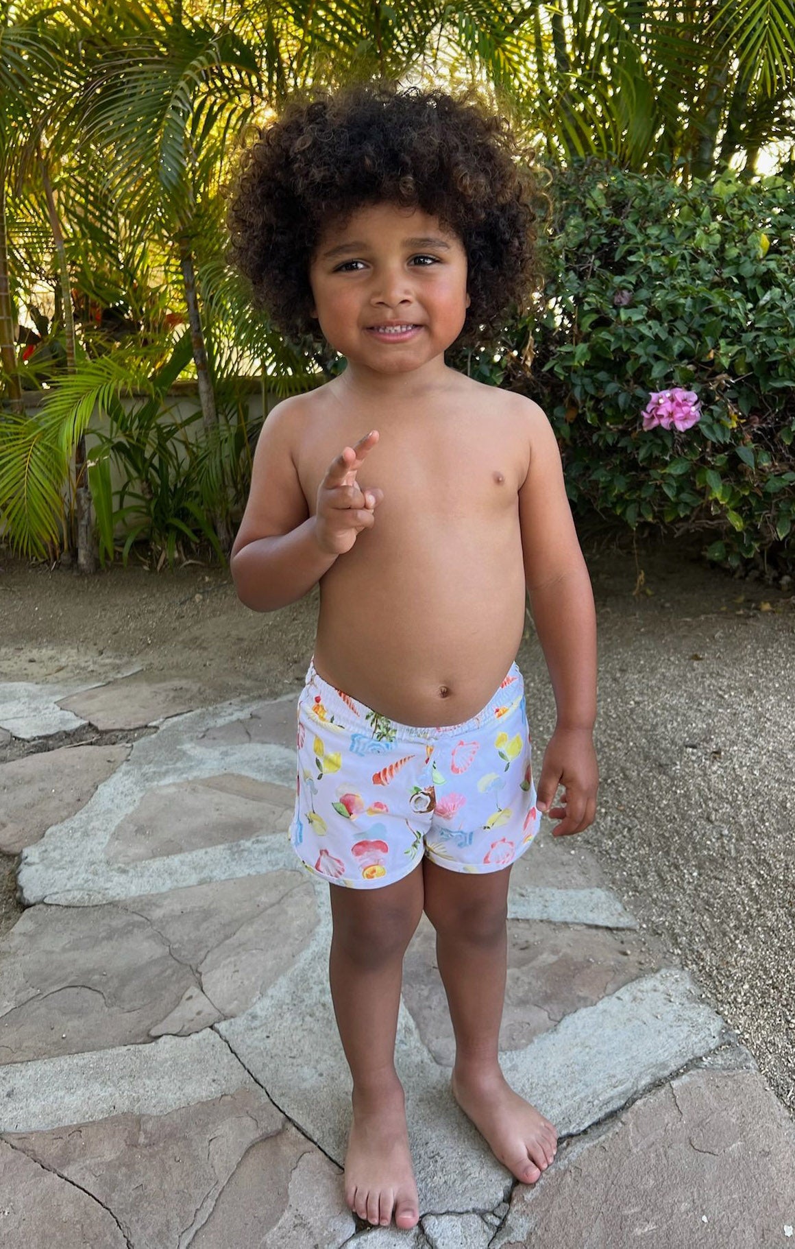 Beach Trunks for Kids with Seaside Print | Little Beach Bum