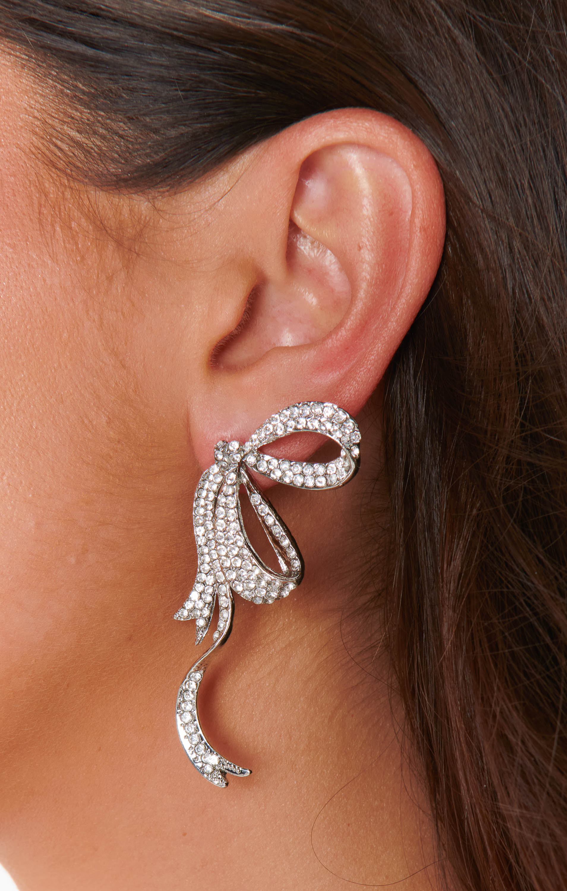 Silver Bow Ribbon Earrings for Women | Elegant Jewelry