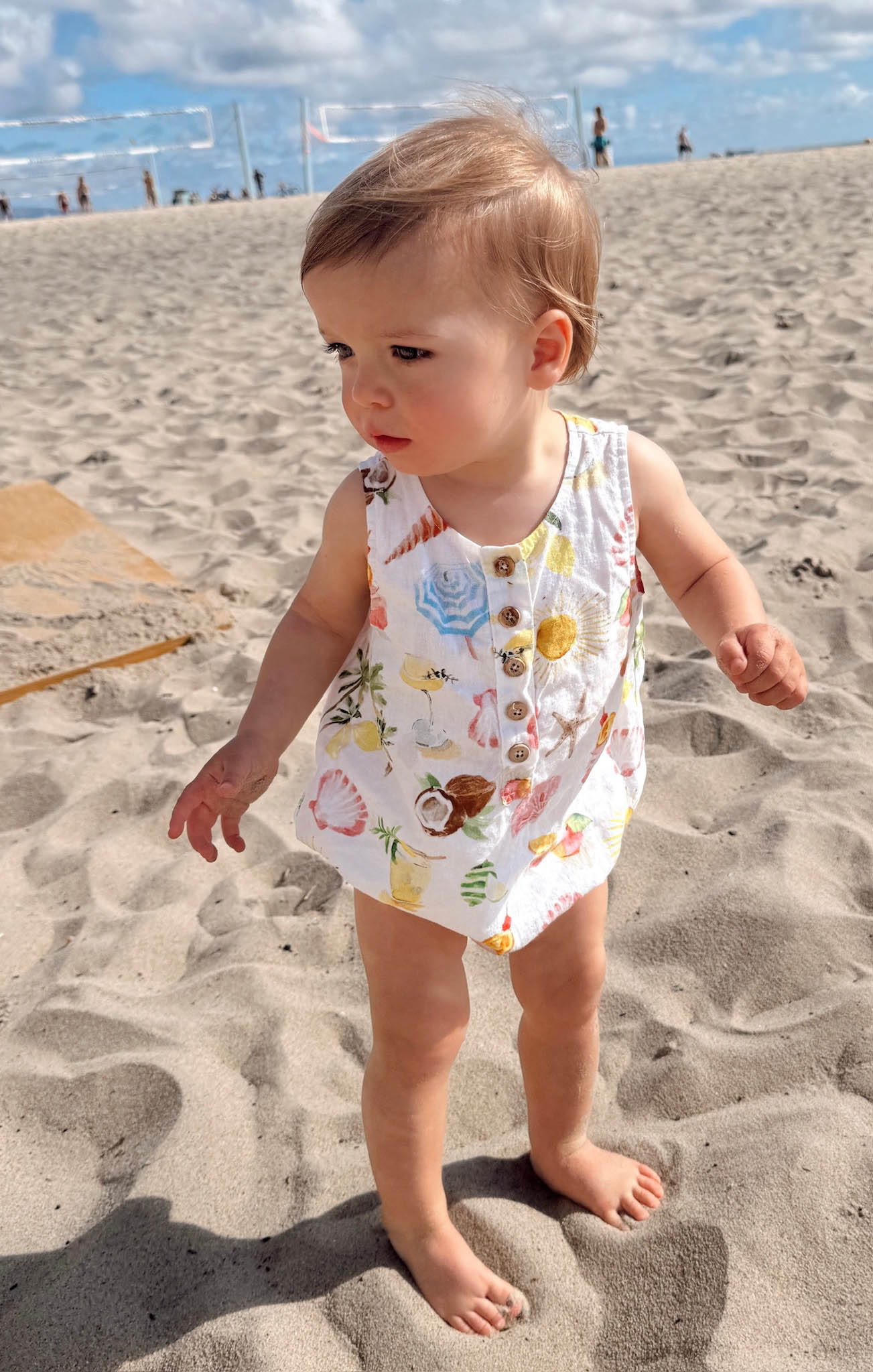 Printed Baby Onesie with Neck Buttons & Elastic Legs | Rowan Seaside Treasures
