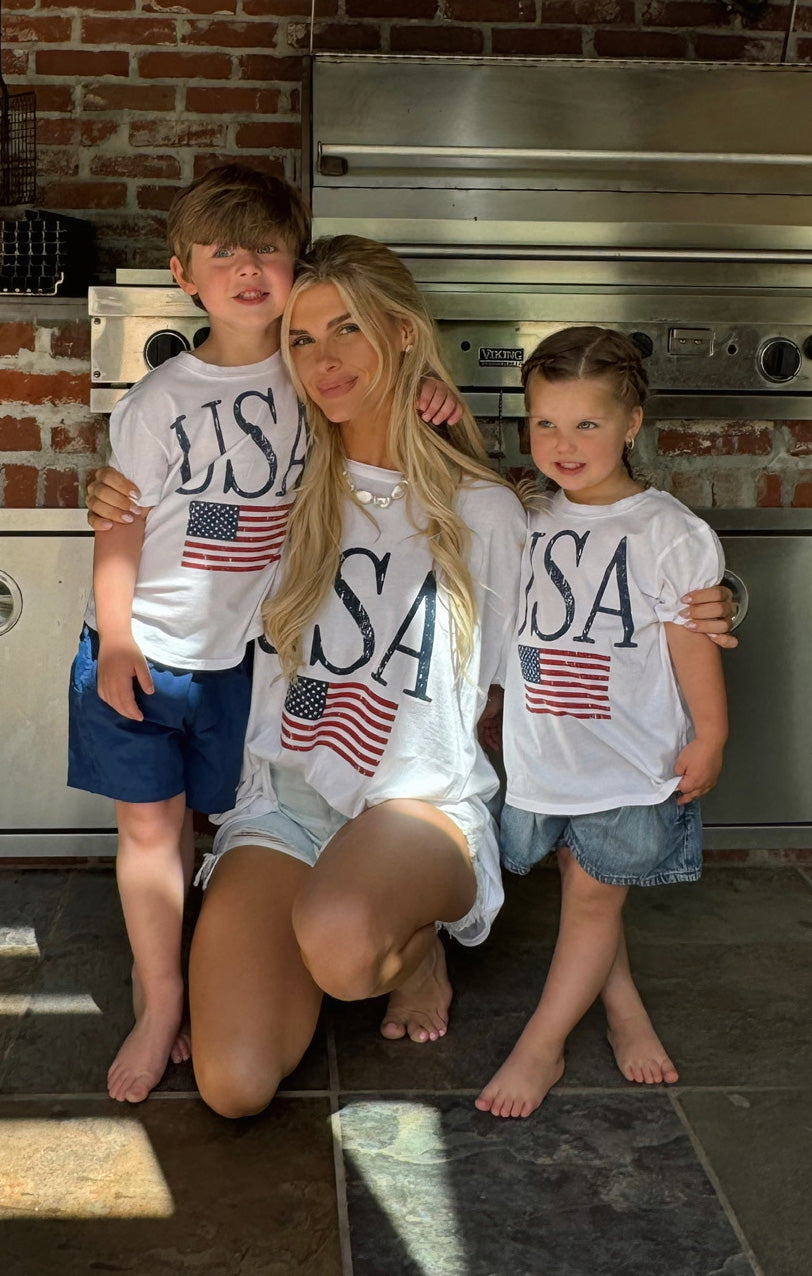 USA Flag Graphic Baby Tee | Little Travis Tee