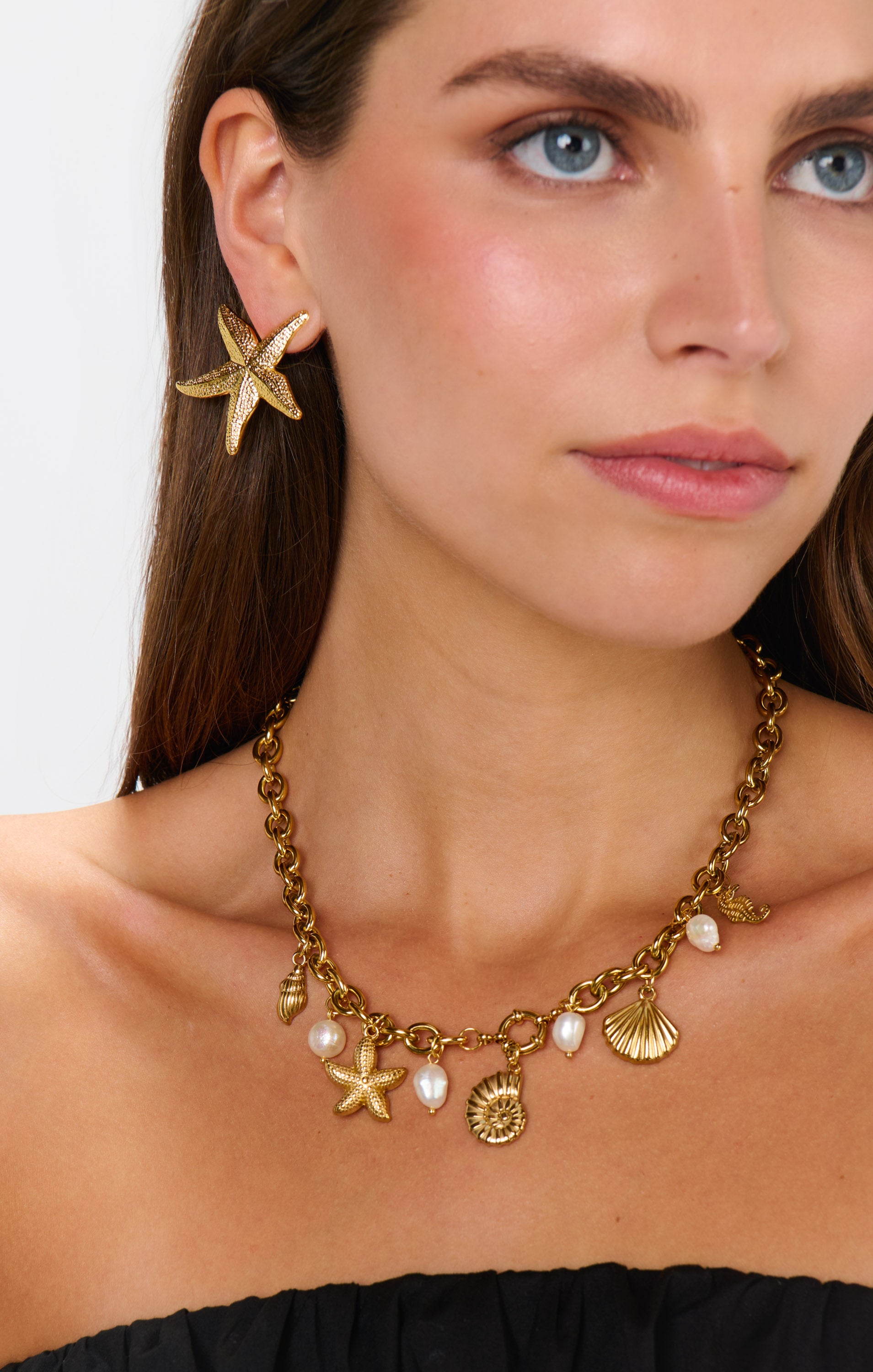 Gold Nautical Charm Necklace with Chunky Chain | Petit Moments