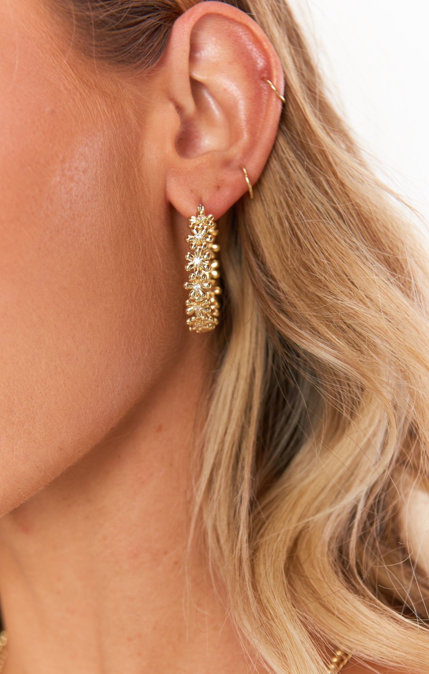 Gold Daisy Chain Hoop Earrings for Women | LUV AJ