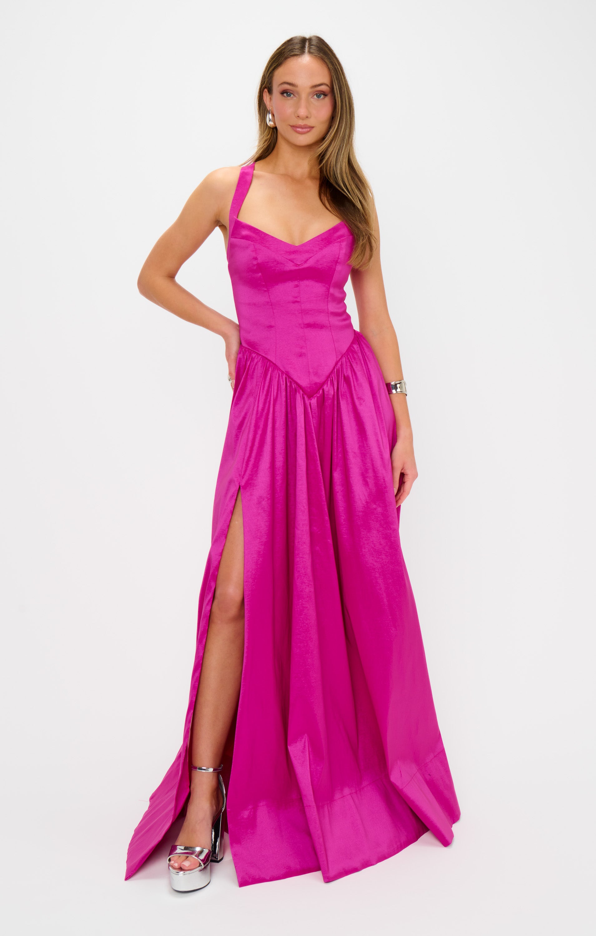 Elegant Maxi Dress with Sweetheart Neckline & Leg Slit | Abigail