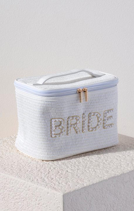 Pearl Embroidered Bridal Makeup Bag for Wedding Day | White Cosmetic Case