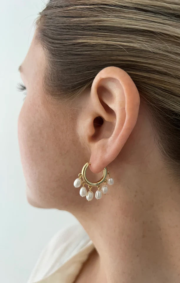 Pearl Hoop Earrings in Gold | Bridal & Everyday Jewelry | ALV Jewels
