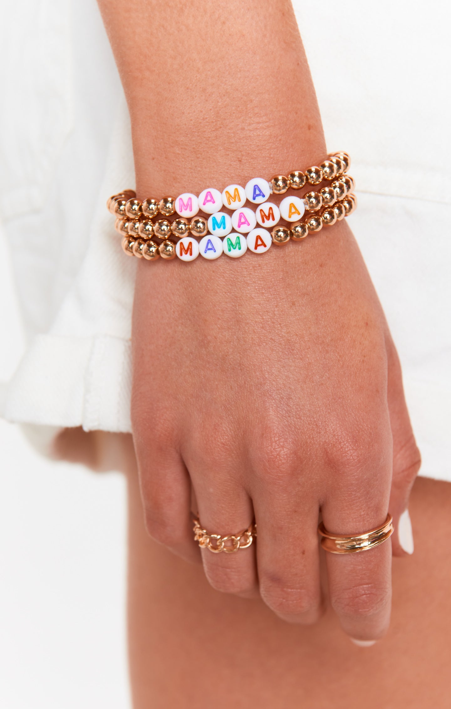 Gold Beaded Mama Bracelet with Unique Letters | Handcrafted Gift