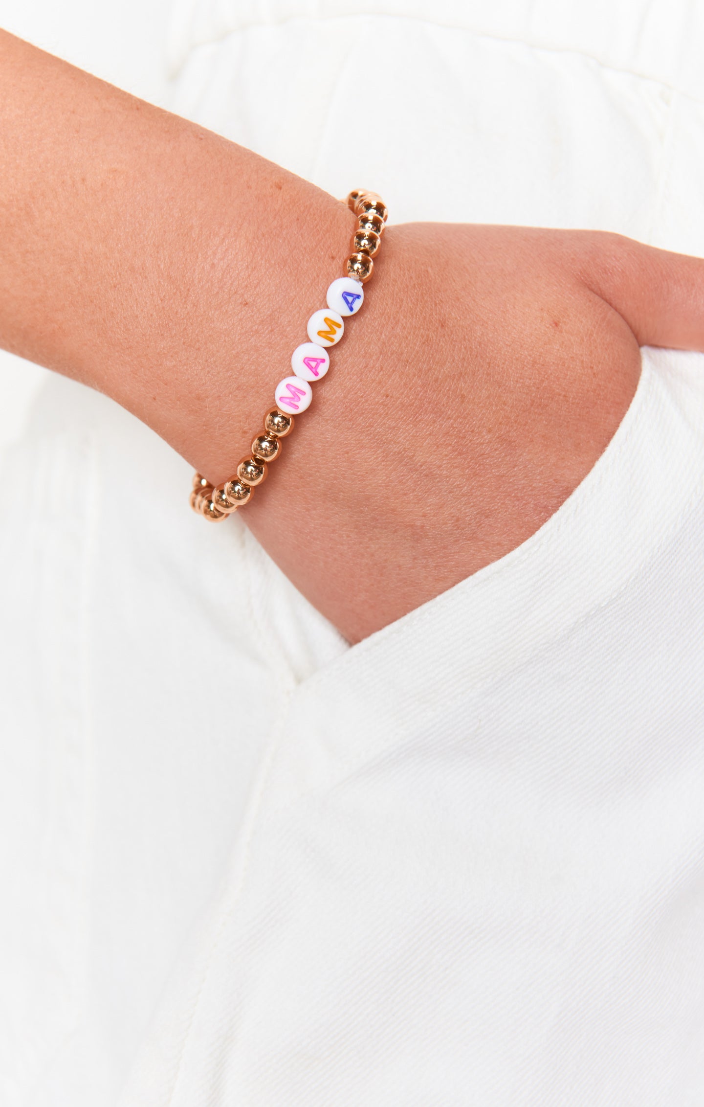 Gold Beaded Mama Bracelet with Unique Letters | Handcrafted Gift
