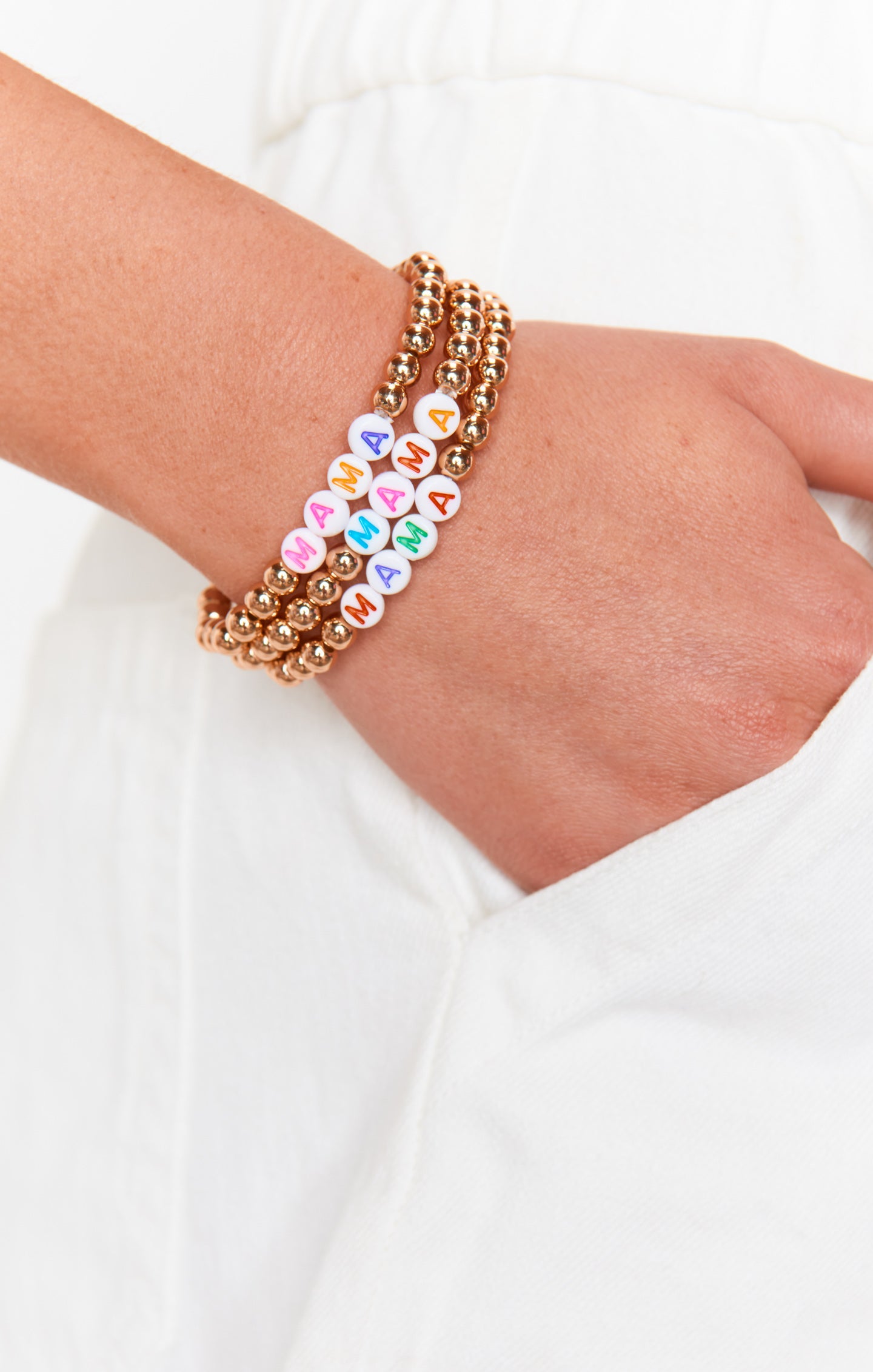 Gold Beaded Mama Bracelet with Unique Letters | Handcrafted Gift