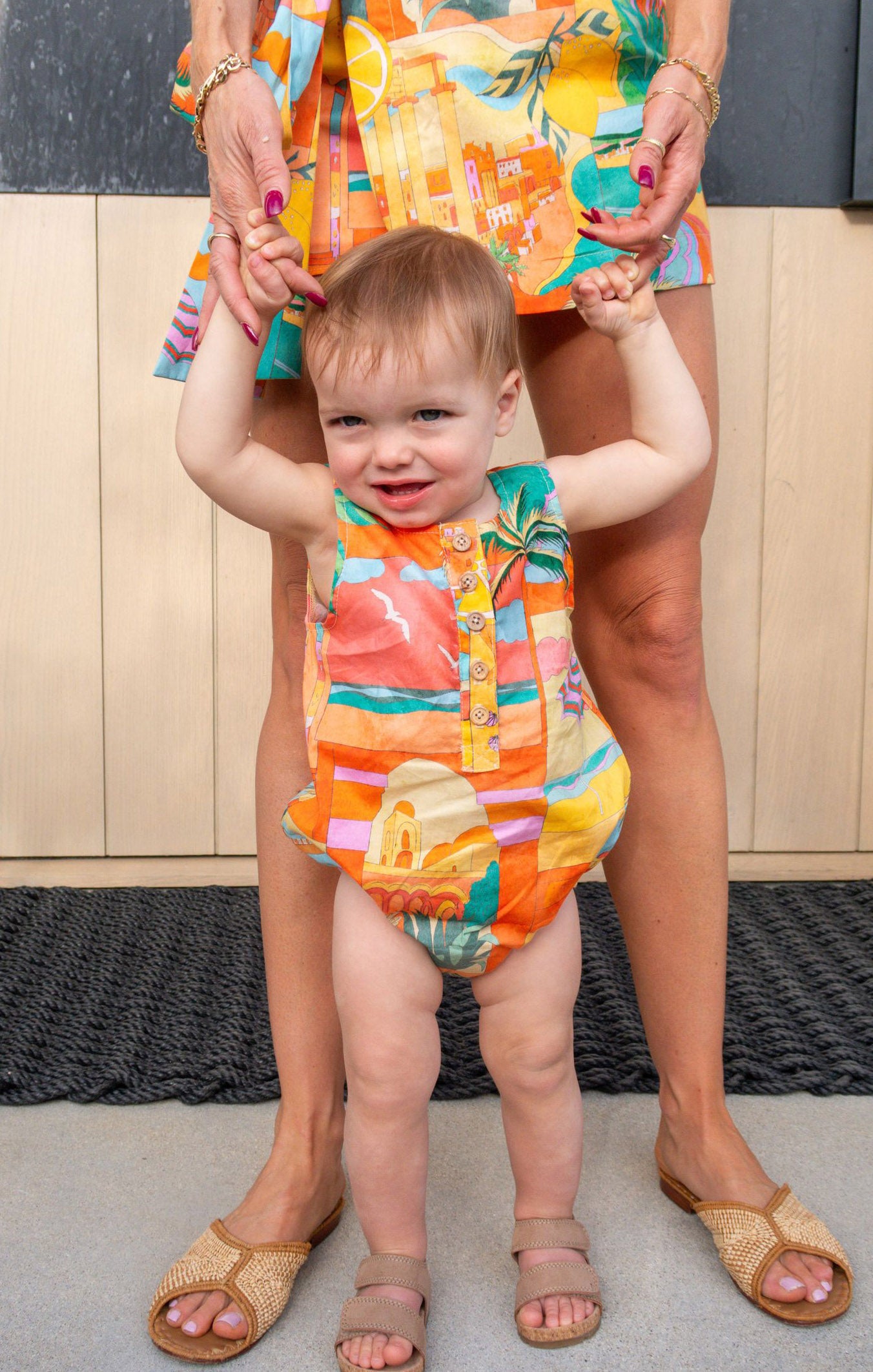 Printed Baby Onesie with Neck Buttons & Elastic Legs | Rowan