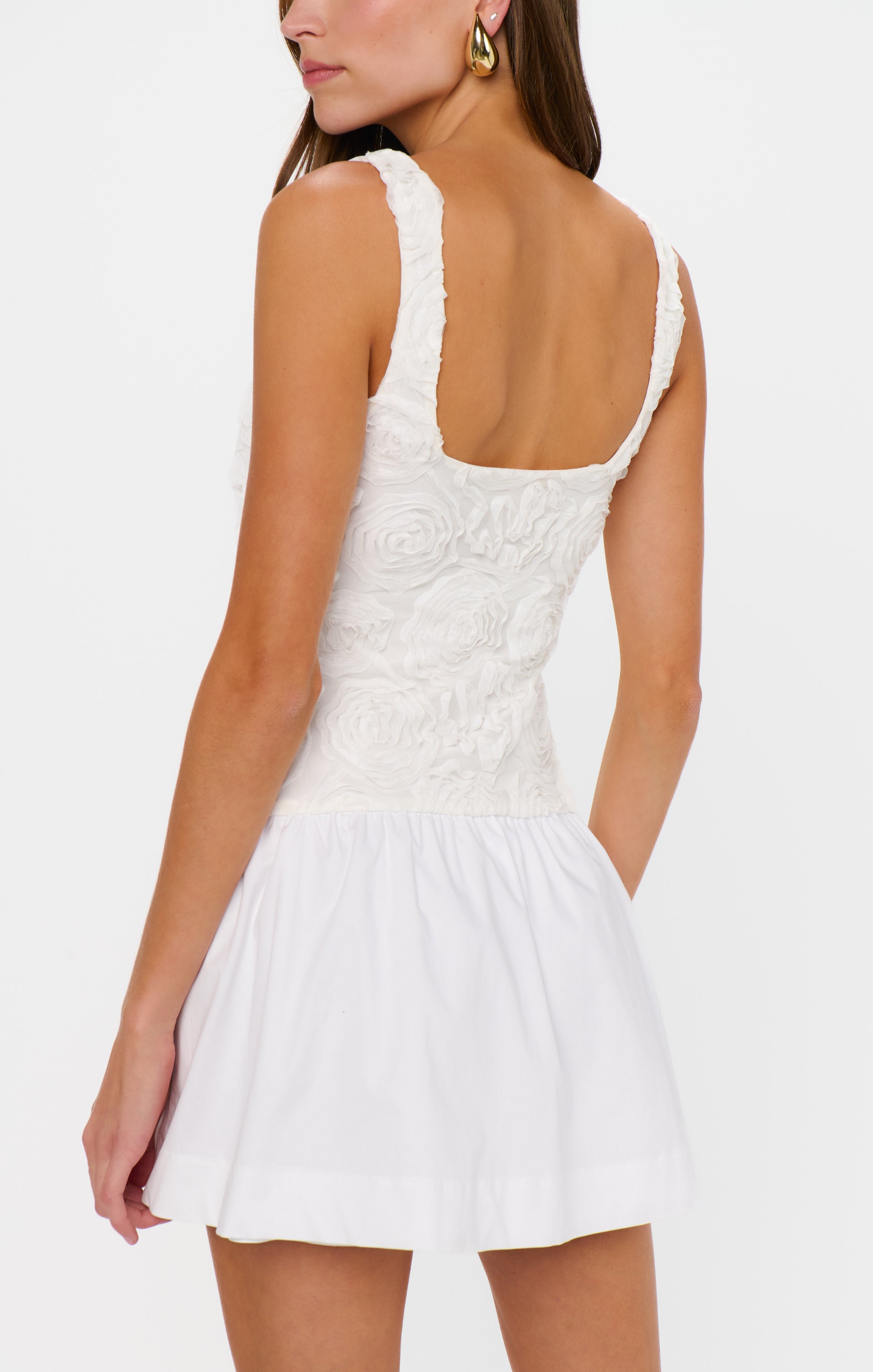 White Mesh Mini Dress with Rosette Detail | Bradshaw