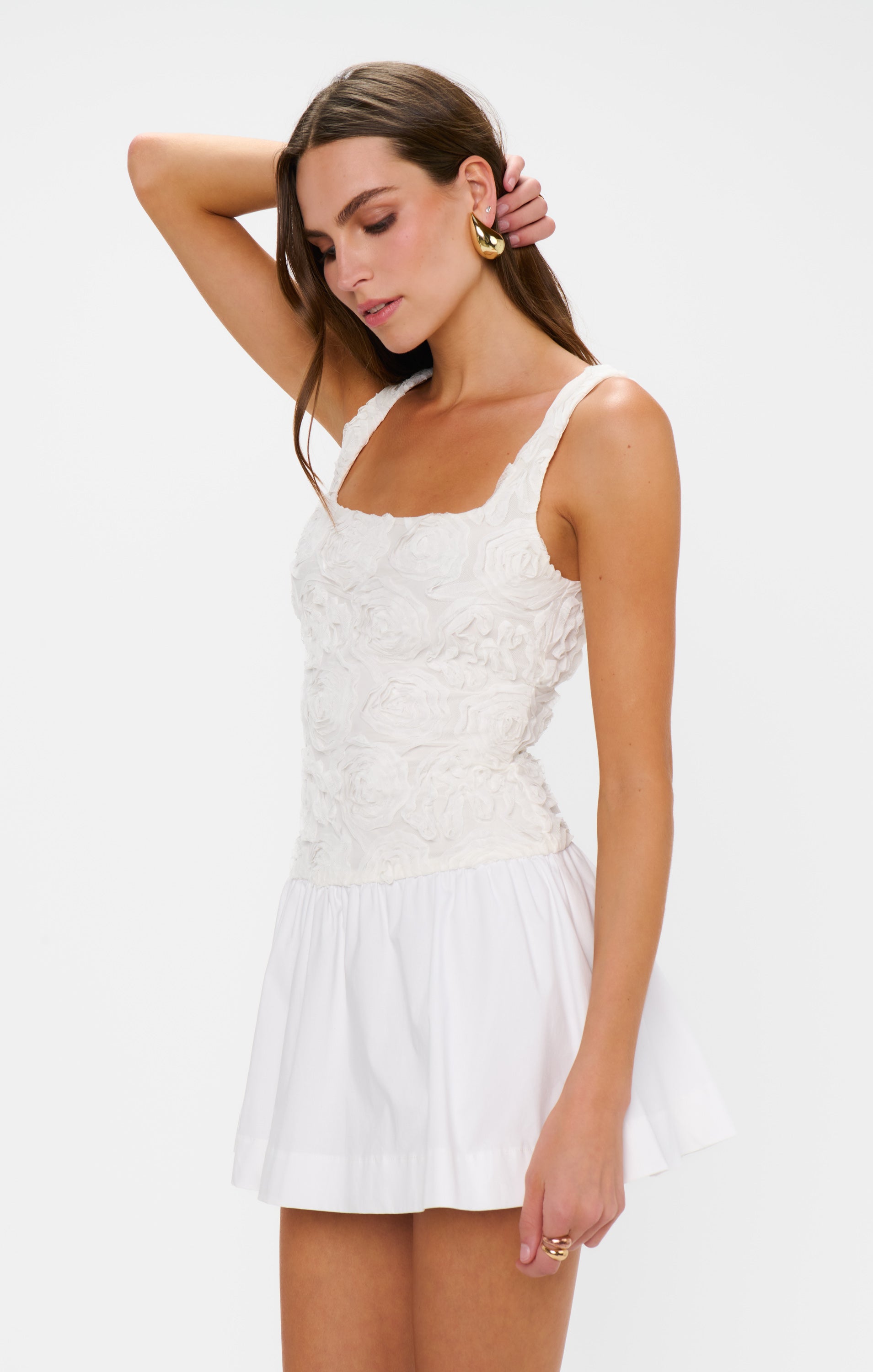 White Mesh Mini Dress with Rosette Detail | Bradshaw